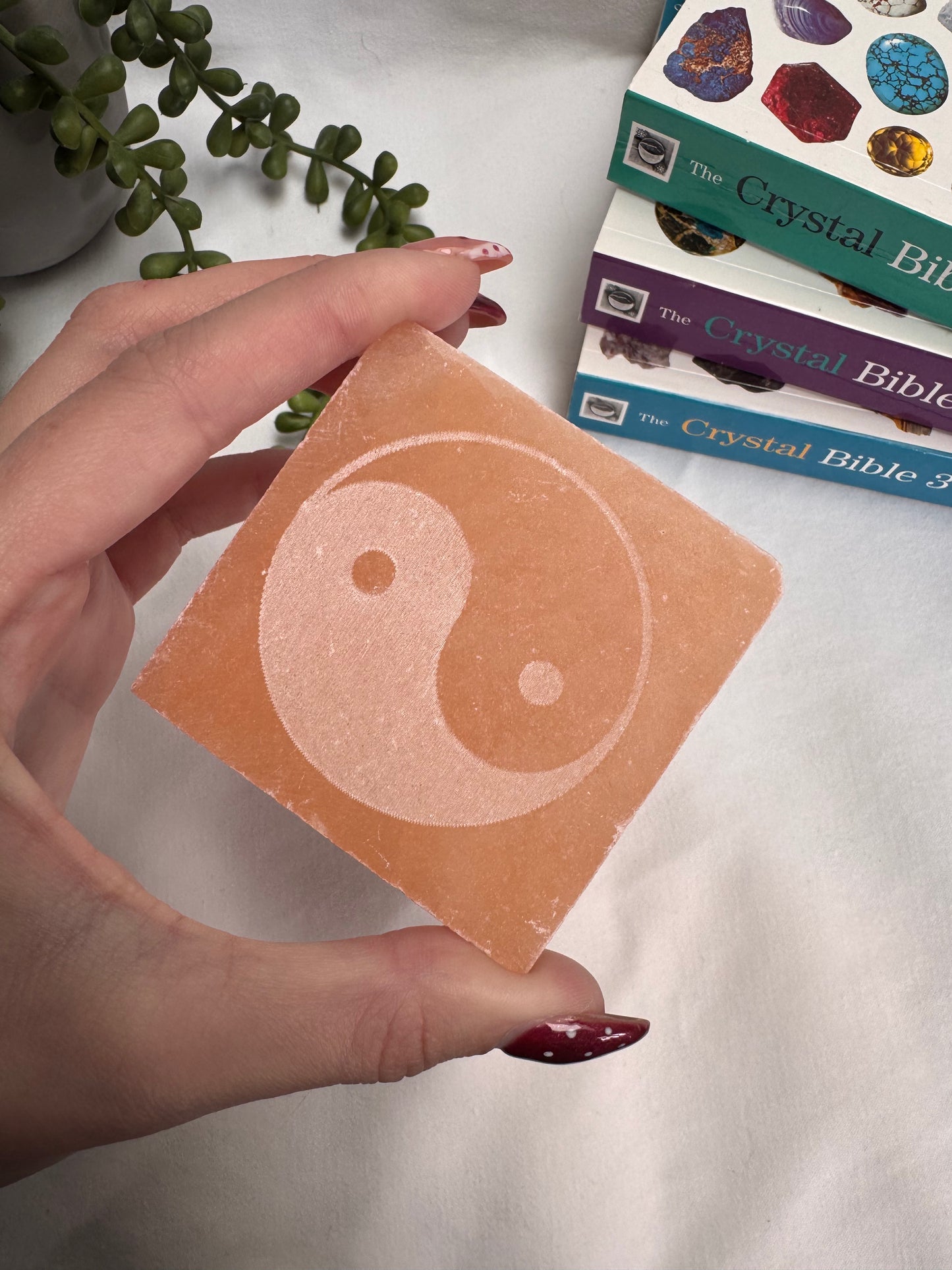 Peach Selenite Engraved Charging Plate | Rehomed
