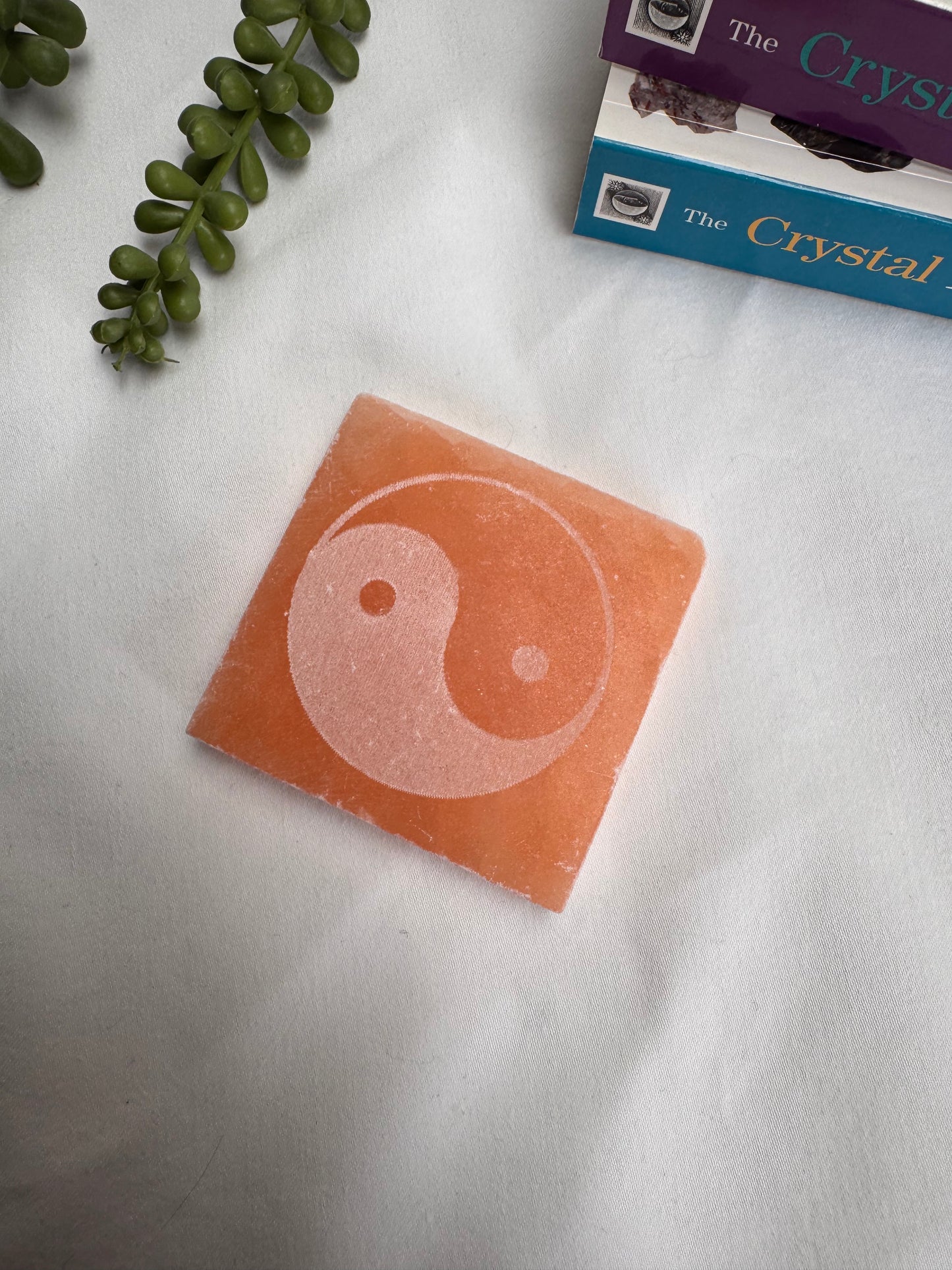 Peach Selenite Engraved Charging Plate | Rehomed