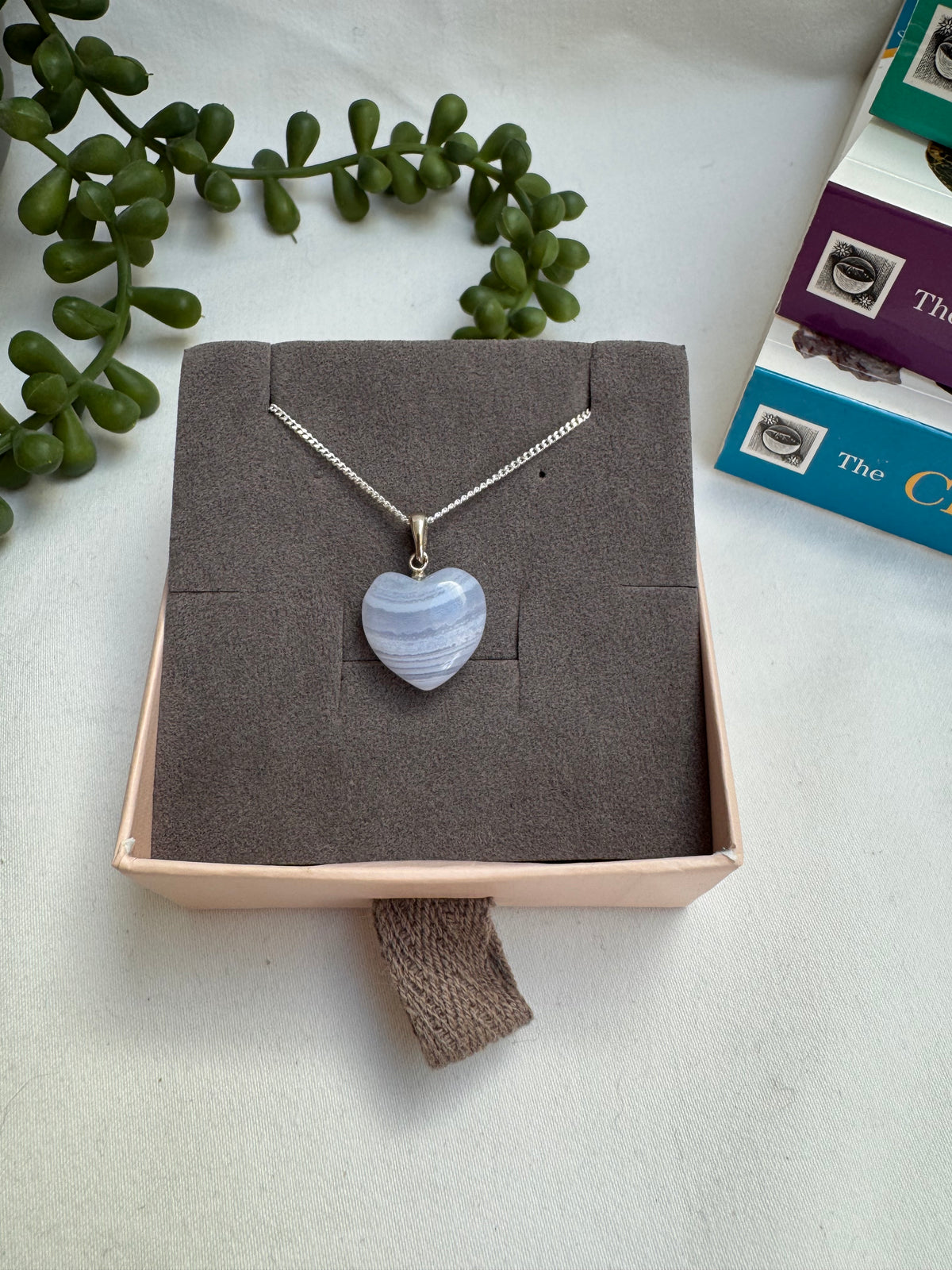 Blue Lace Agate Heart Necklace | A Grade