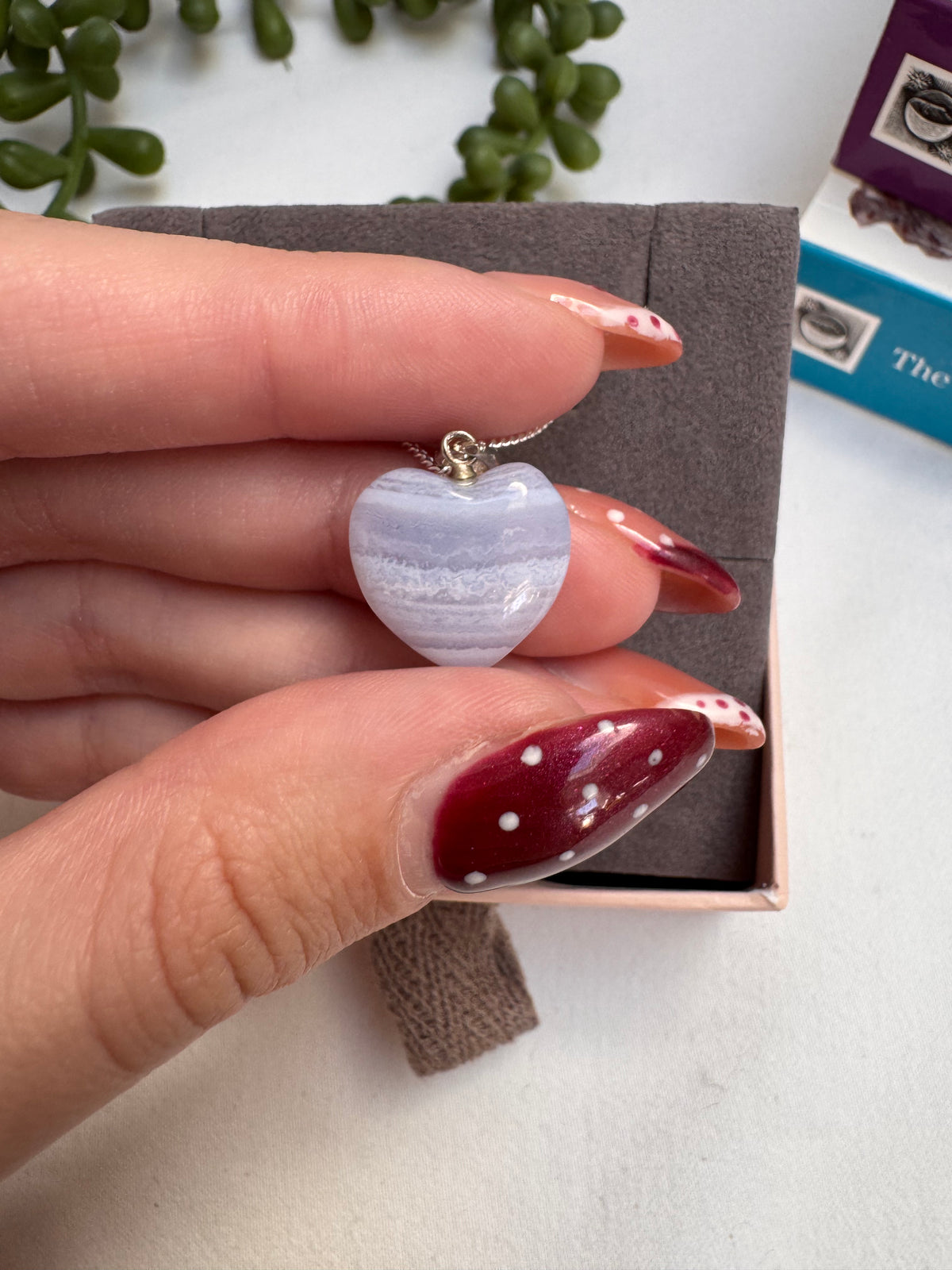 Blue Lace Agate Heart Necklace | A Grade