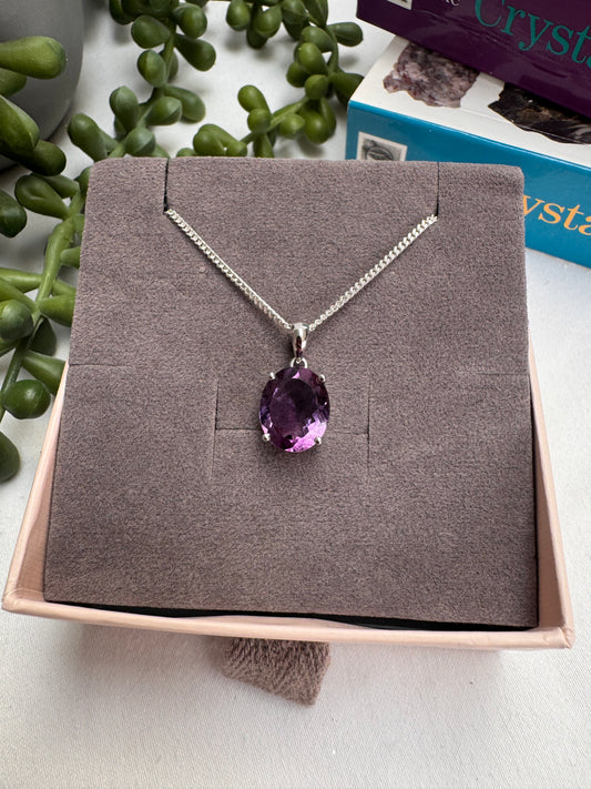 Amethyst Faceted Sterling Silver Necklace