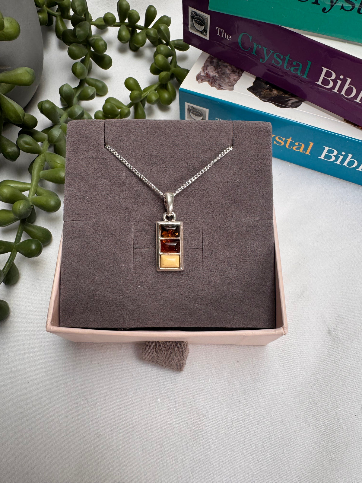 Amber Rectangle Sterling Silver Necklace