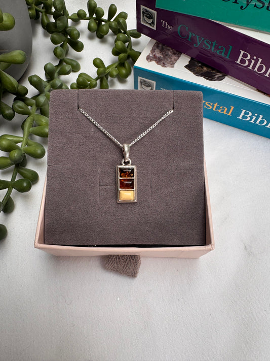 Amber Rectangle Sterling Silver Necklace