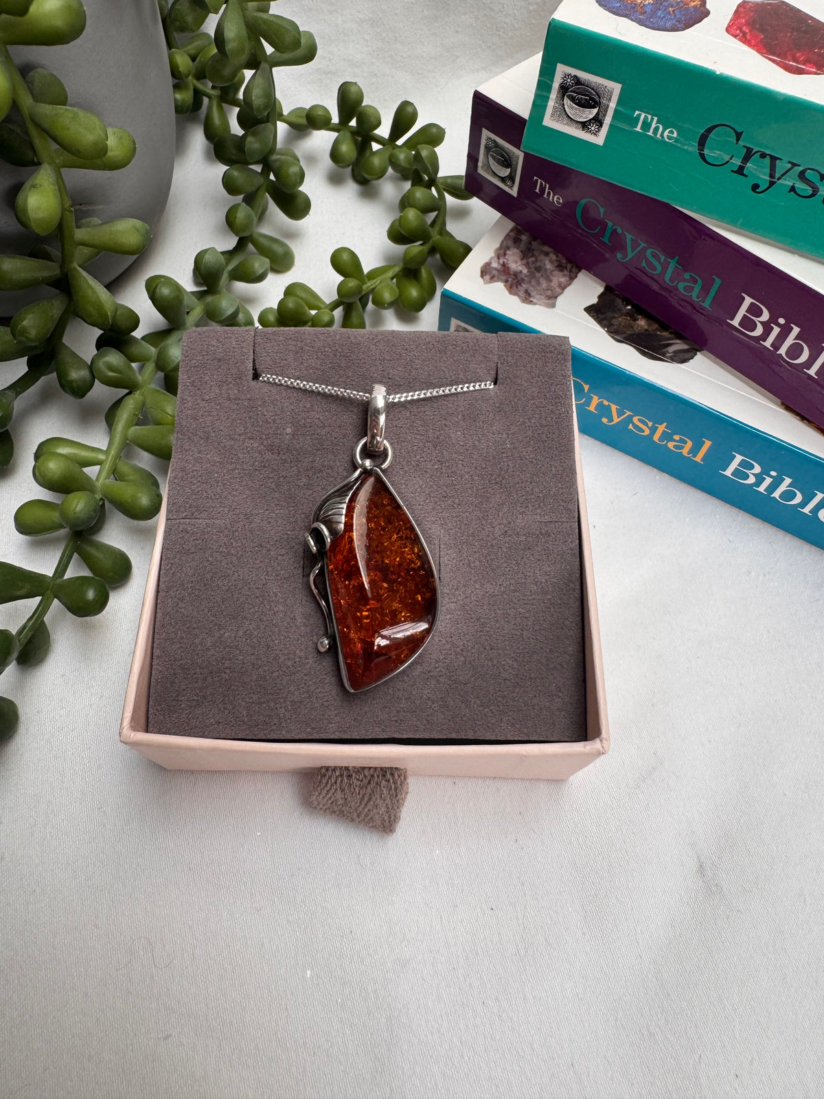 Amber Leaf Detail Sterling Silver Necklace