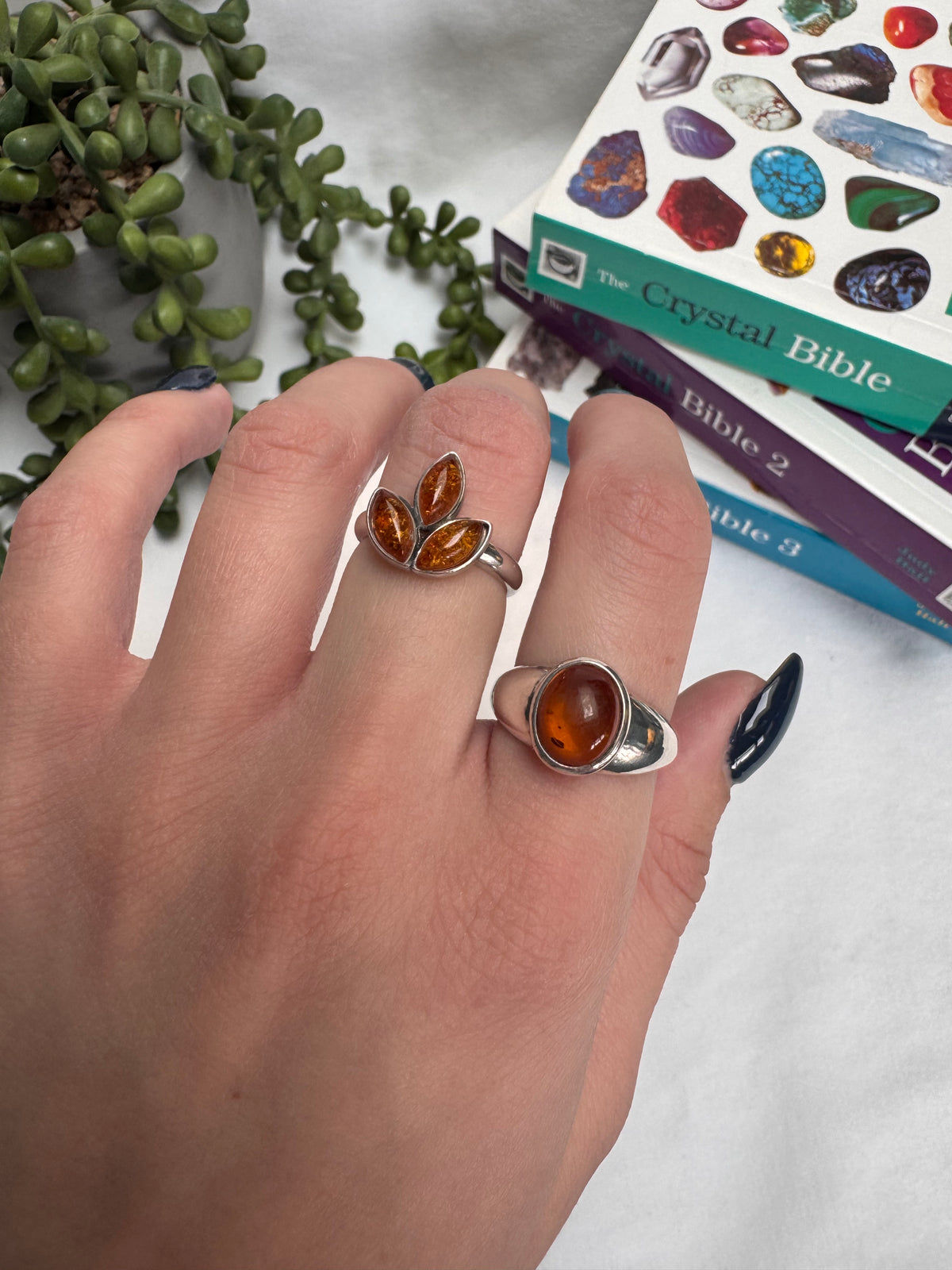 Amber Sterling Silver Rings | M1/2 + P1/2 | 6.5 + 7.75