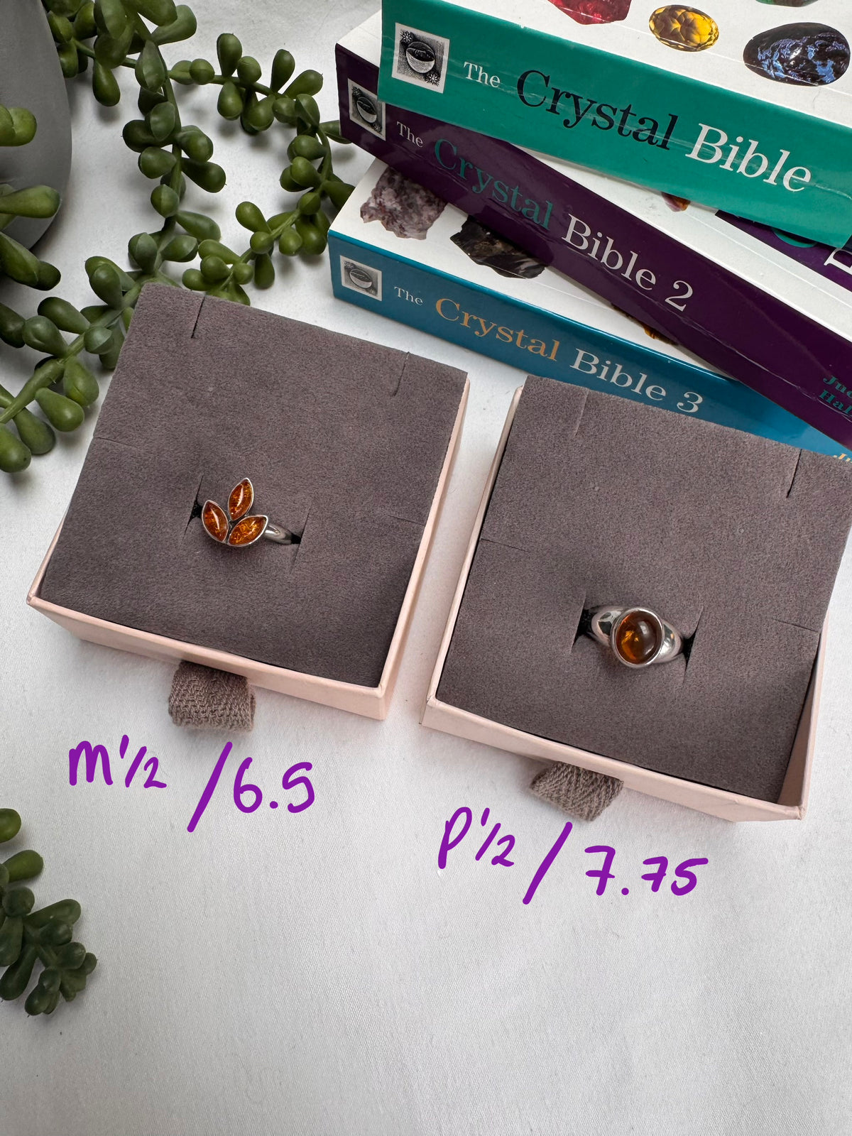 Amber Sterling Silver Rings | M1/2 + P1/2 | 6.5 + 7.75