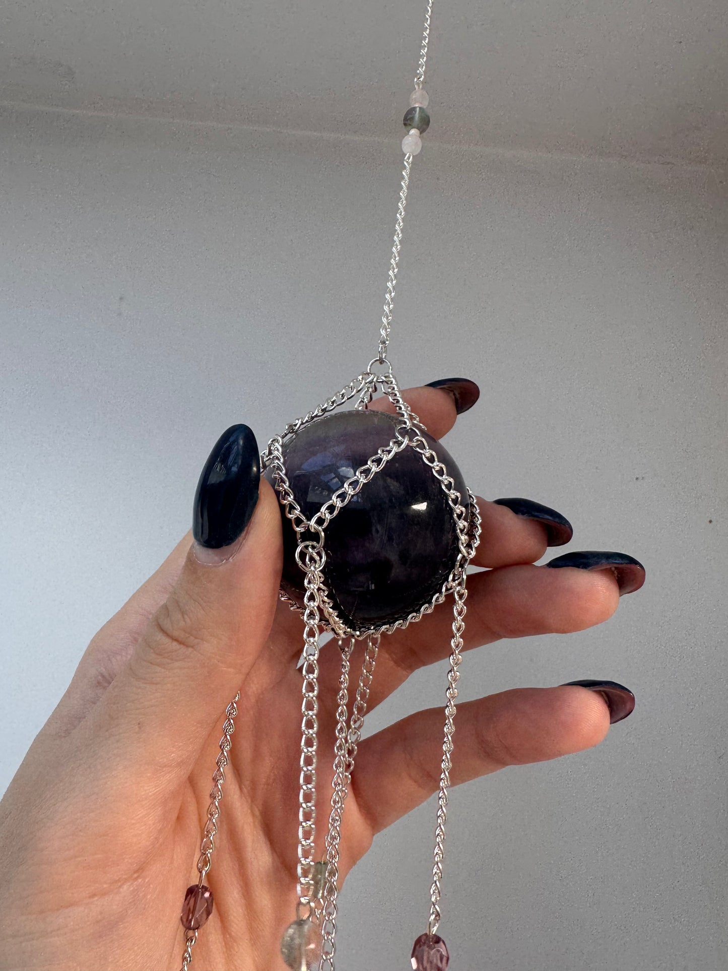 Fluorite + Rose Quartz Suncatcher | Handmade Crystal Wall Hanging