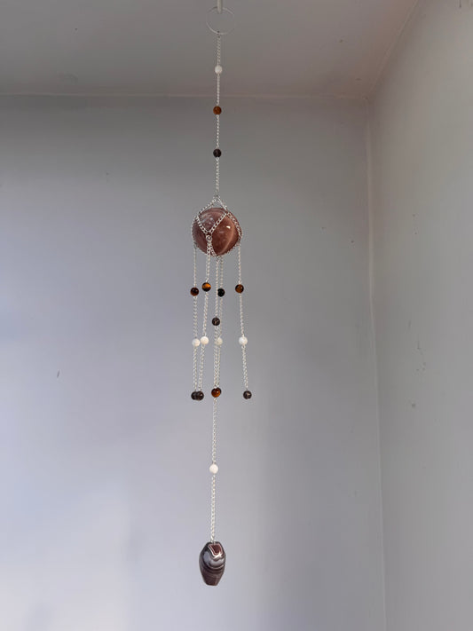 Peach Moonstone + Agate Suncatcher | Handmade Crystal Wall Hanging