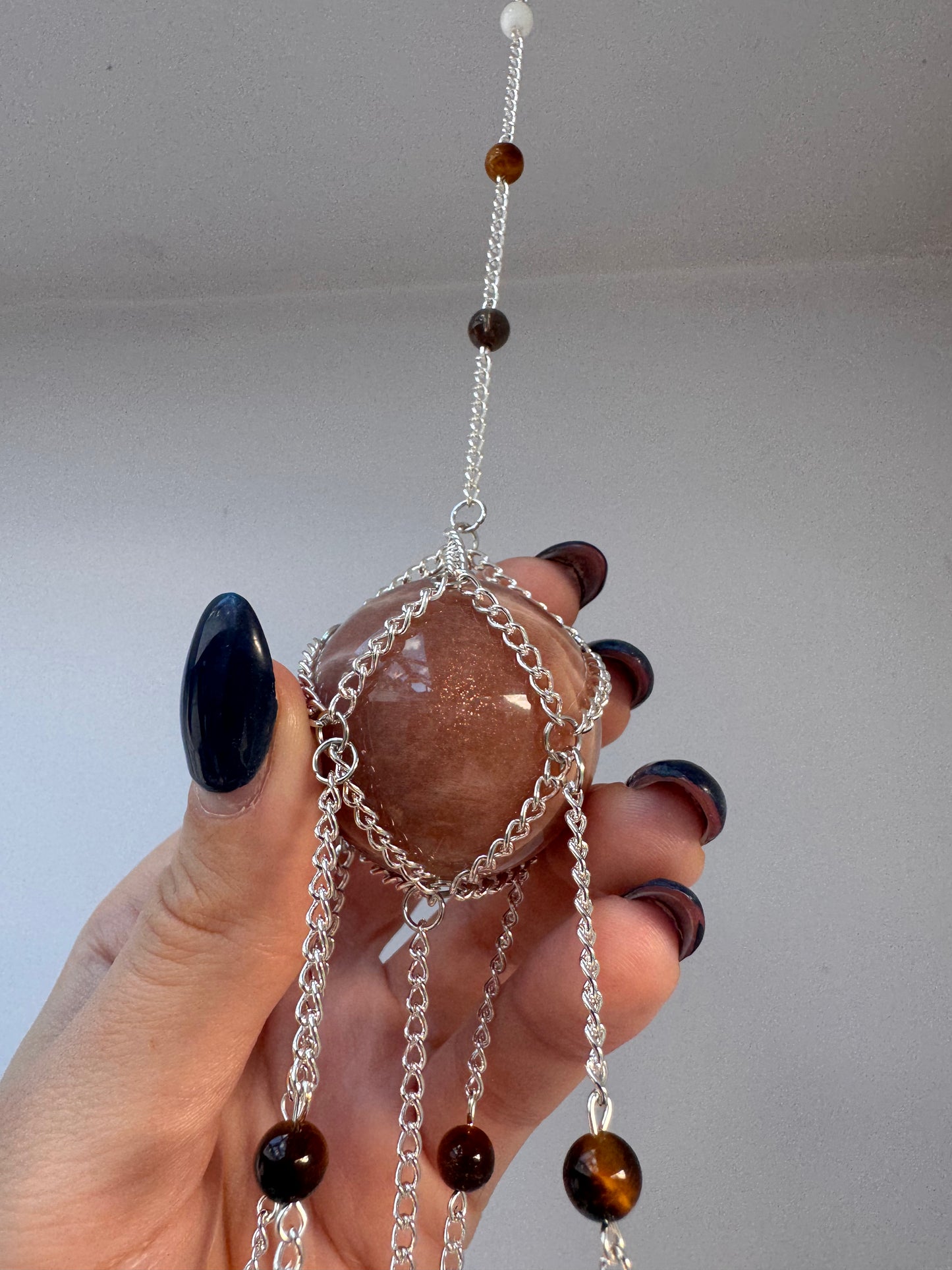 Peach Moonstone + Agate Suncatcher | Handmade Crystal Wall Hanging