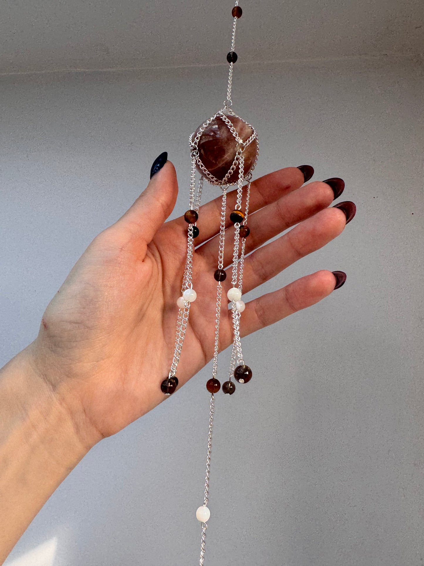 Peach Moonstone + Agate Suncatcher | Handmade Crystal Wall Hanging