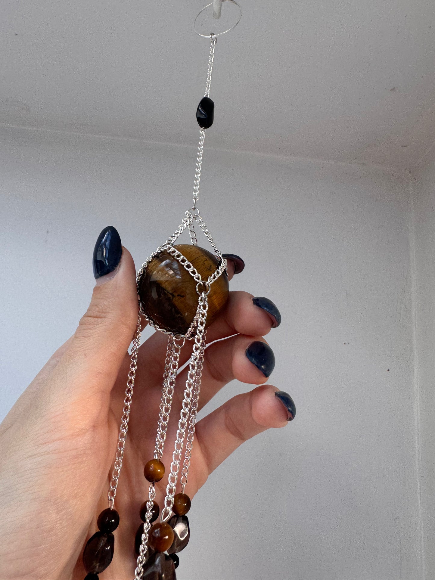 Tigers Eye + Agate Suncatcher | Handmade Crystal Wall Hanging