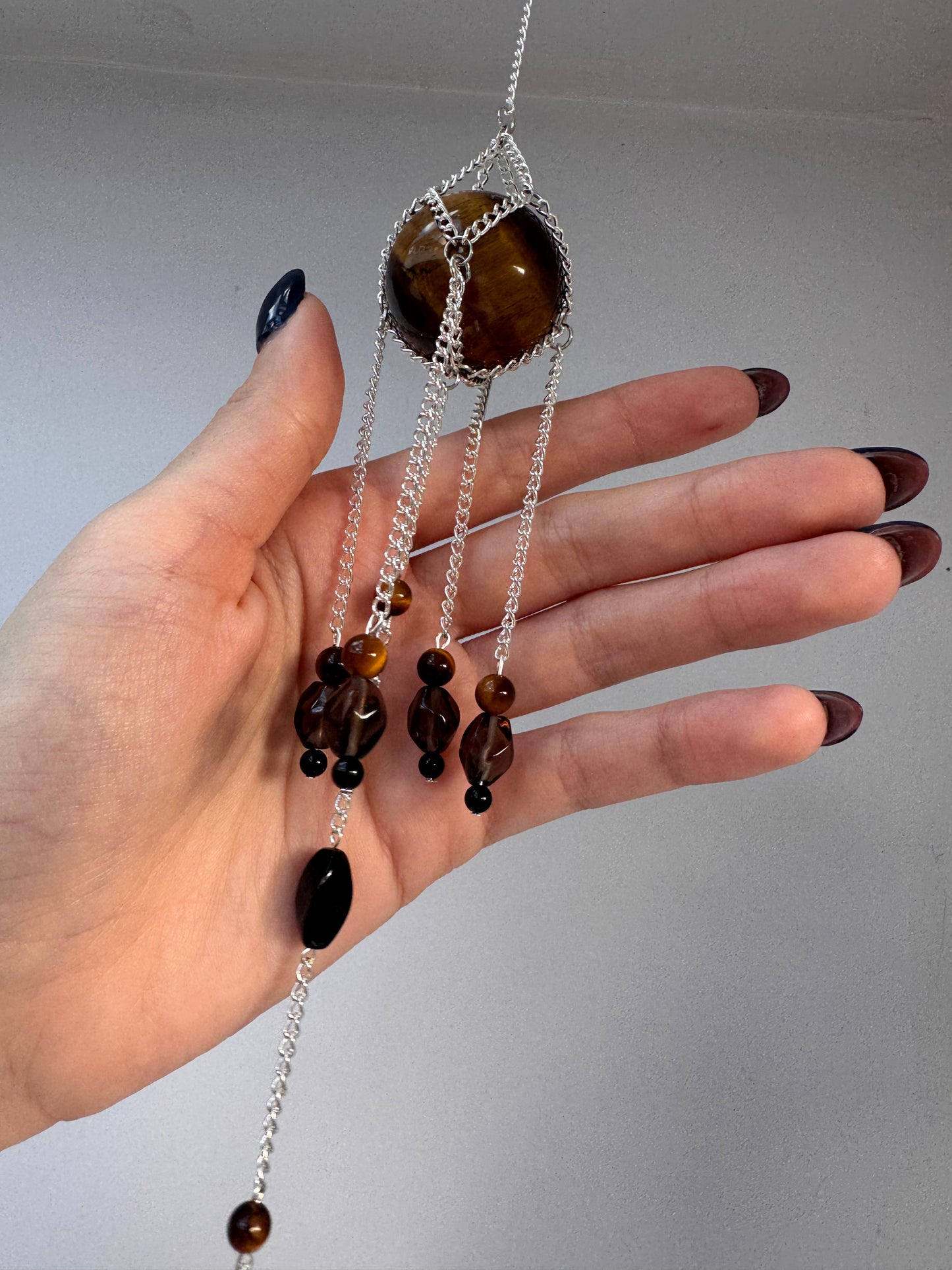 Tigers Eye + Agate Suncatcher | Handmade Crystal Wall Hanging