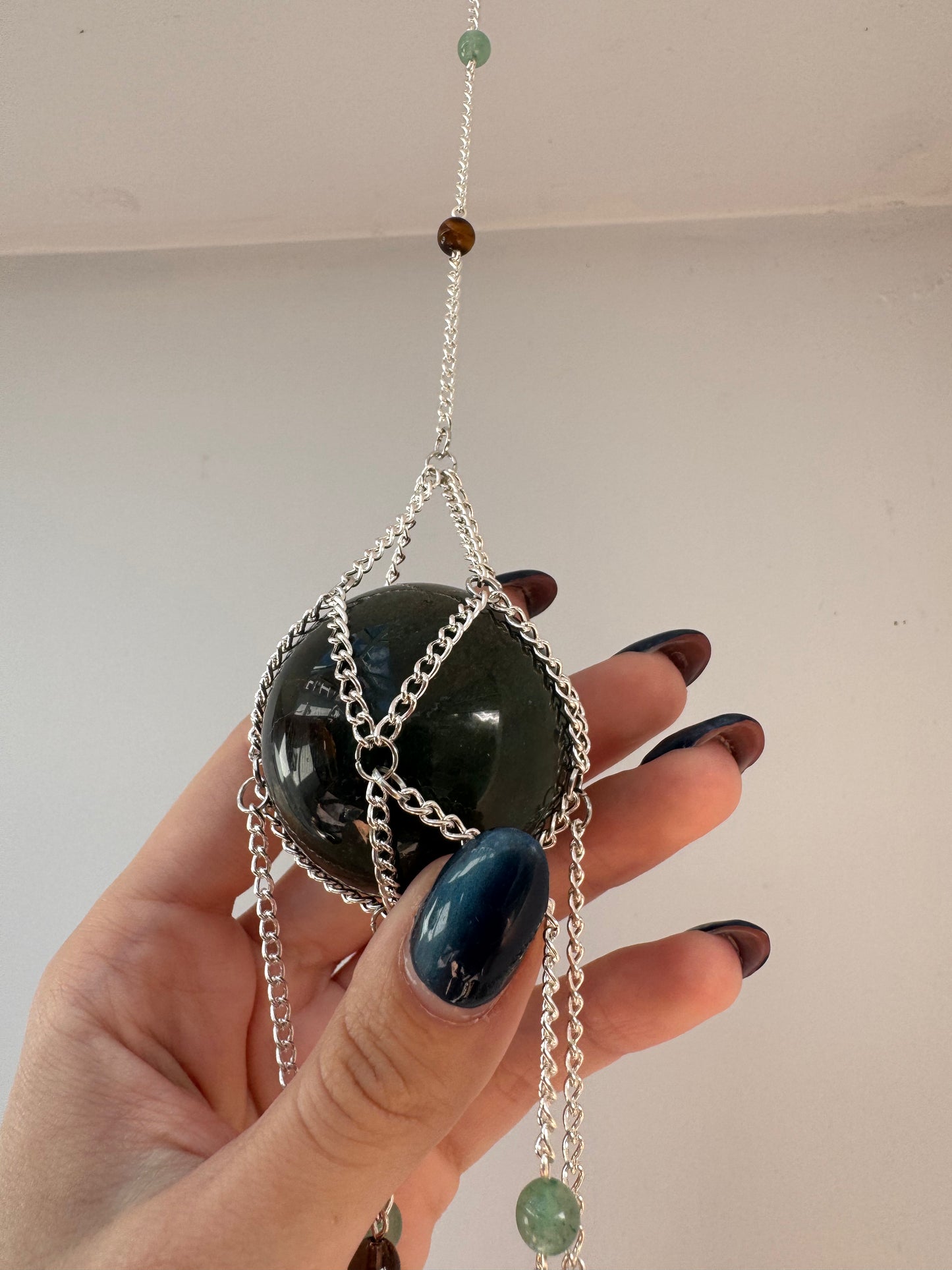 Moss Agate + Tigers Eye Suncatcher | Handmade Crystal Wall Hanging