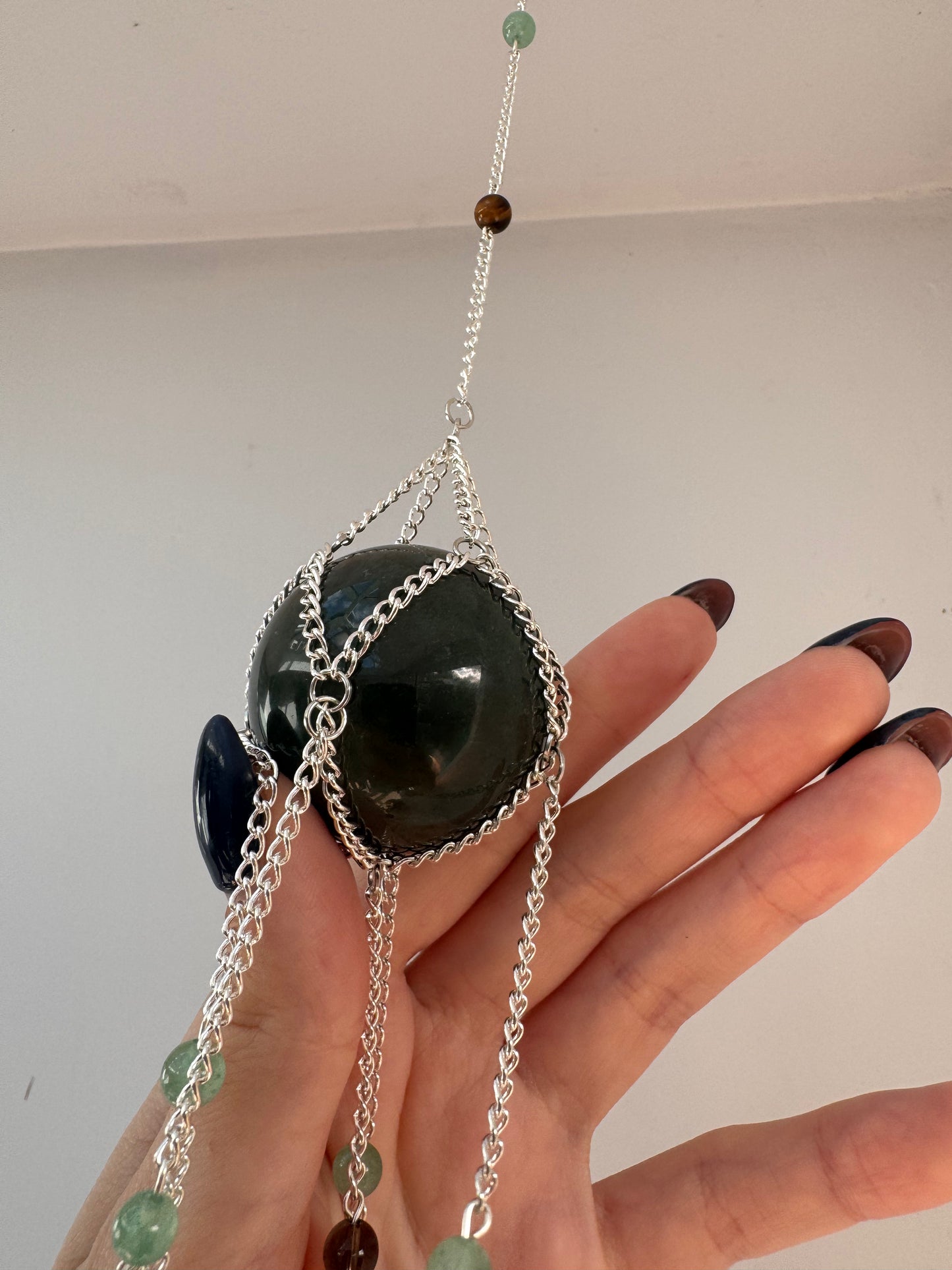 Moss Agate + Tigers Eye Suncatcher | Handmade Crystal Wall Hanging