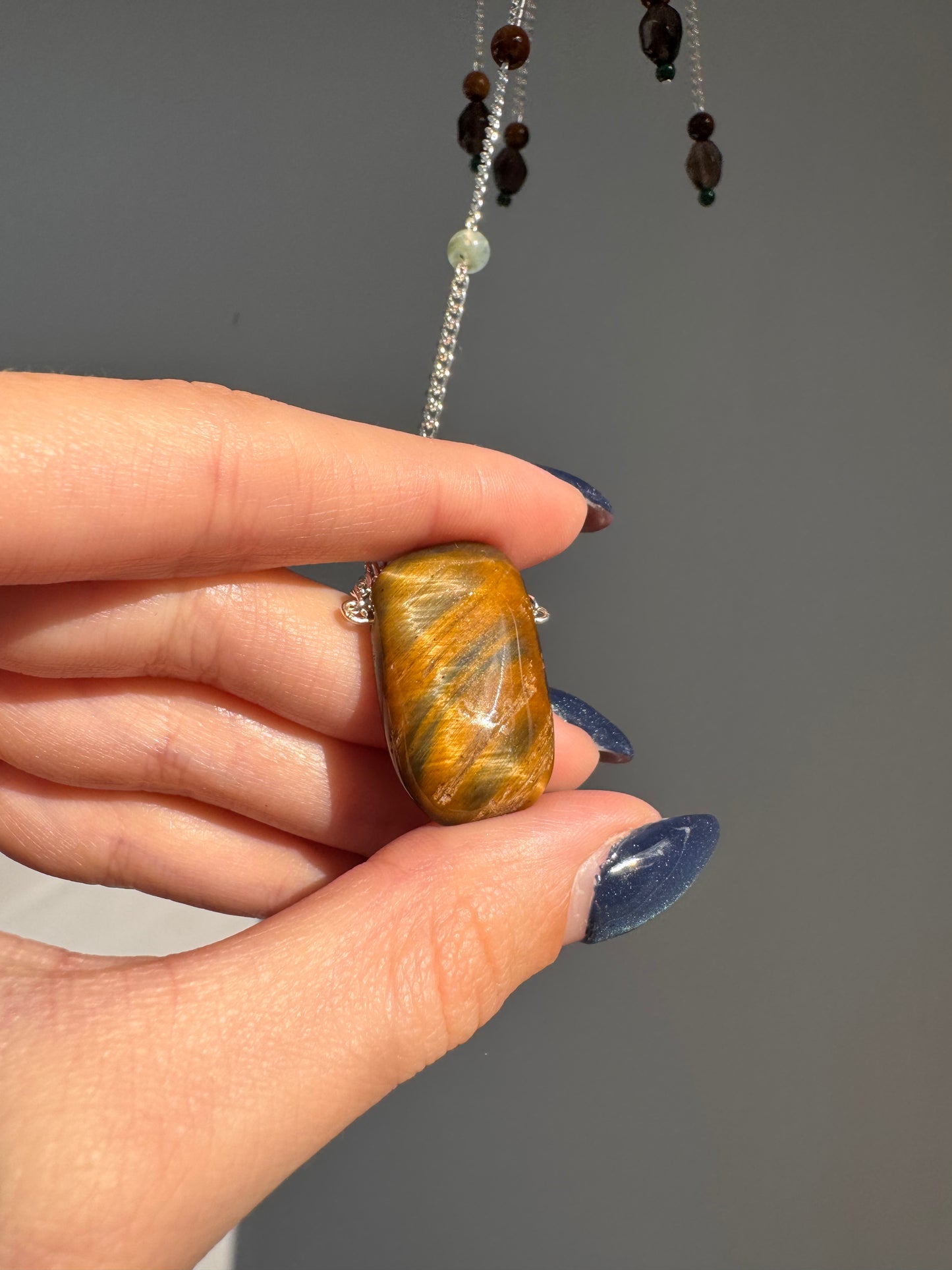 Moss Agate + Tigers Eye Suncatcher | Handmade Crystal Wall Hanging
