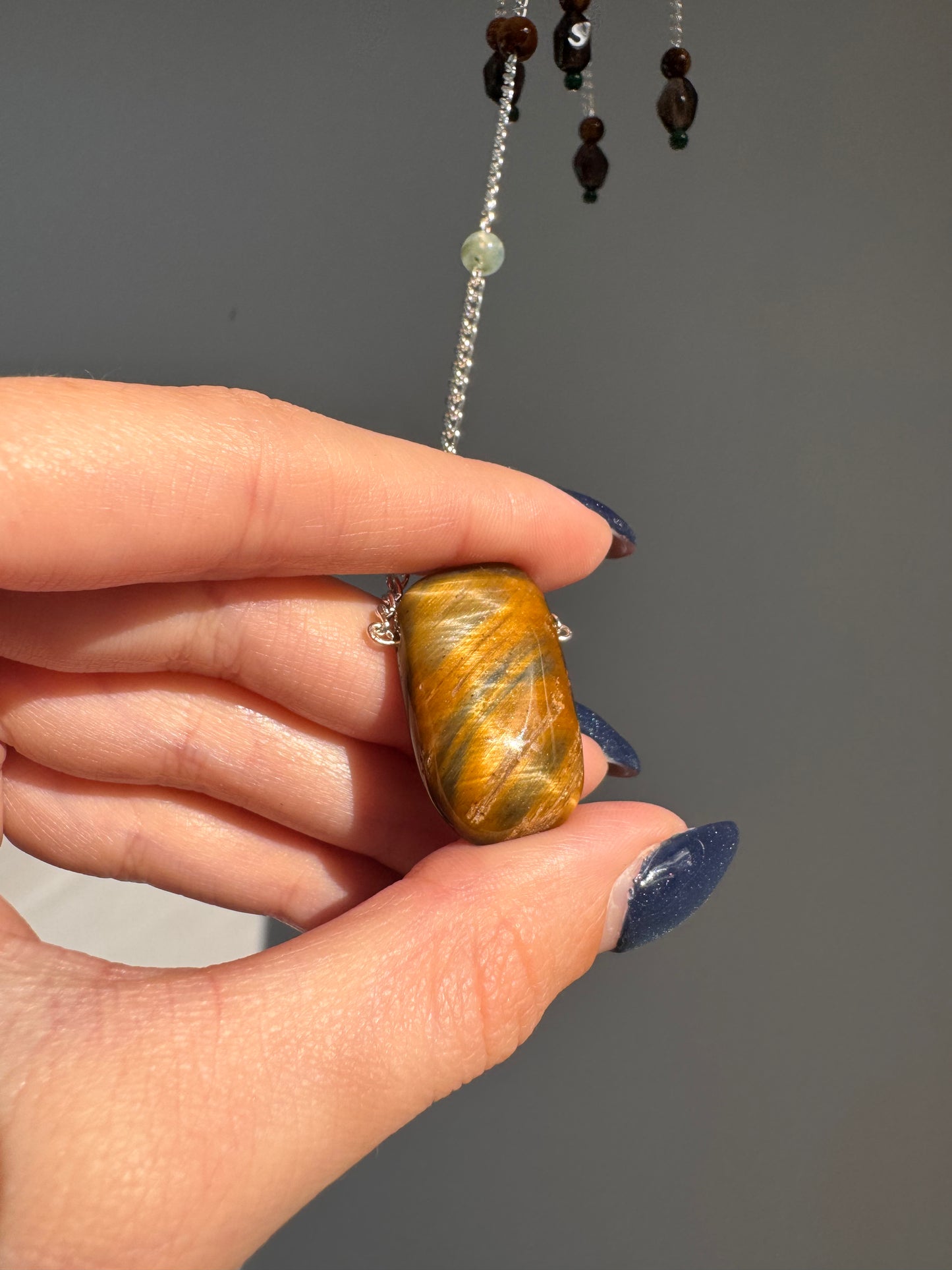 Moss Agate + Tigers Eye Suncatcher | Handmade Crystal Wall Hanging