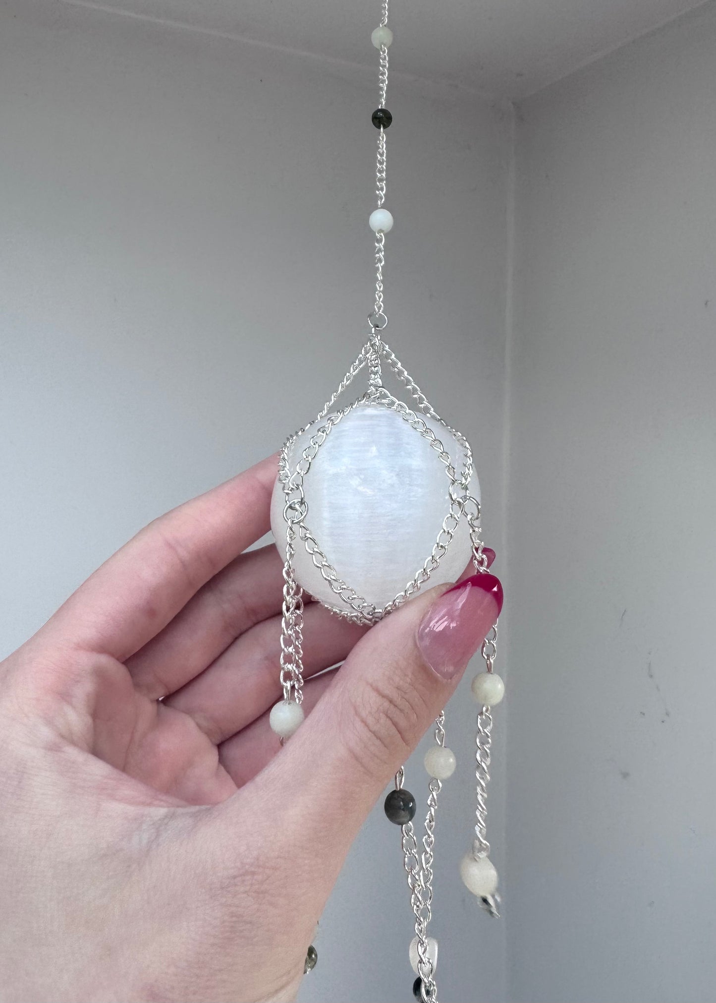 Selenite + Chinese Amazonite Suncatcher | Handmade Crystal Wall Hanging