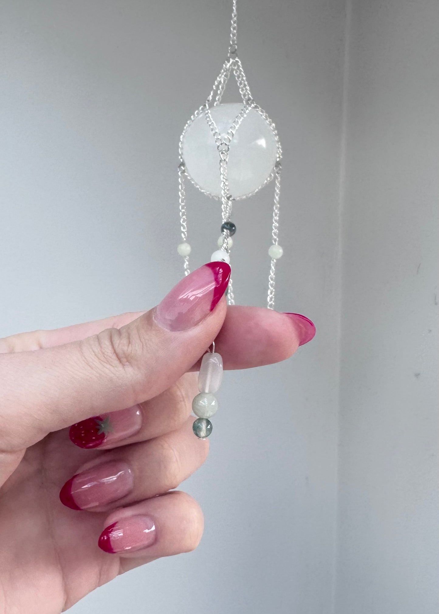 Selenite + Chinese Amazonite Suncatcher | Handmade Crystal Wall Hanging