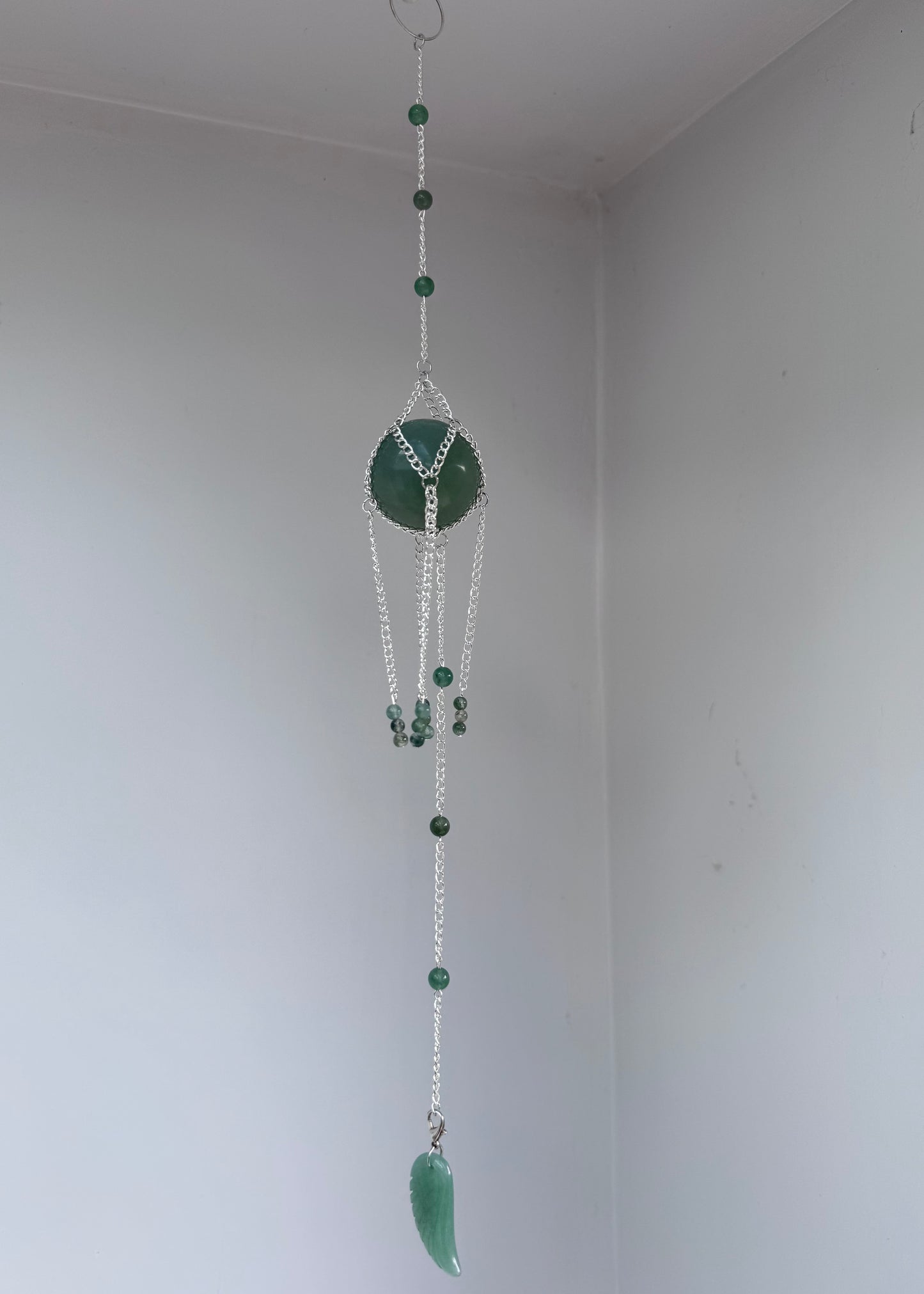 Aventurine + Angel Wing Suncatcher | Handmade Crystal Wall Hanging