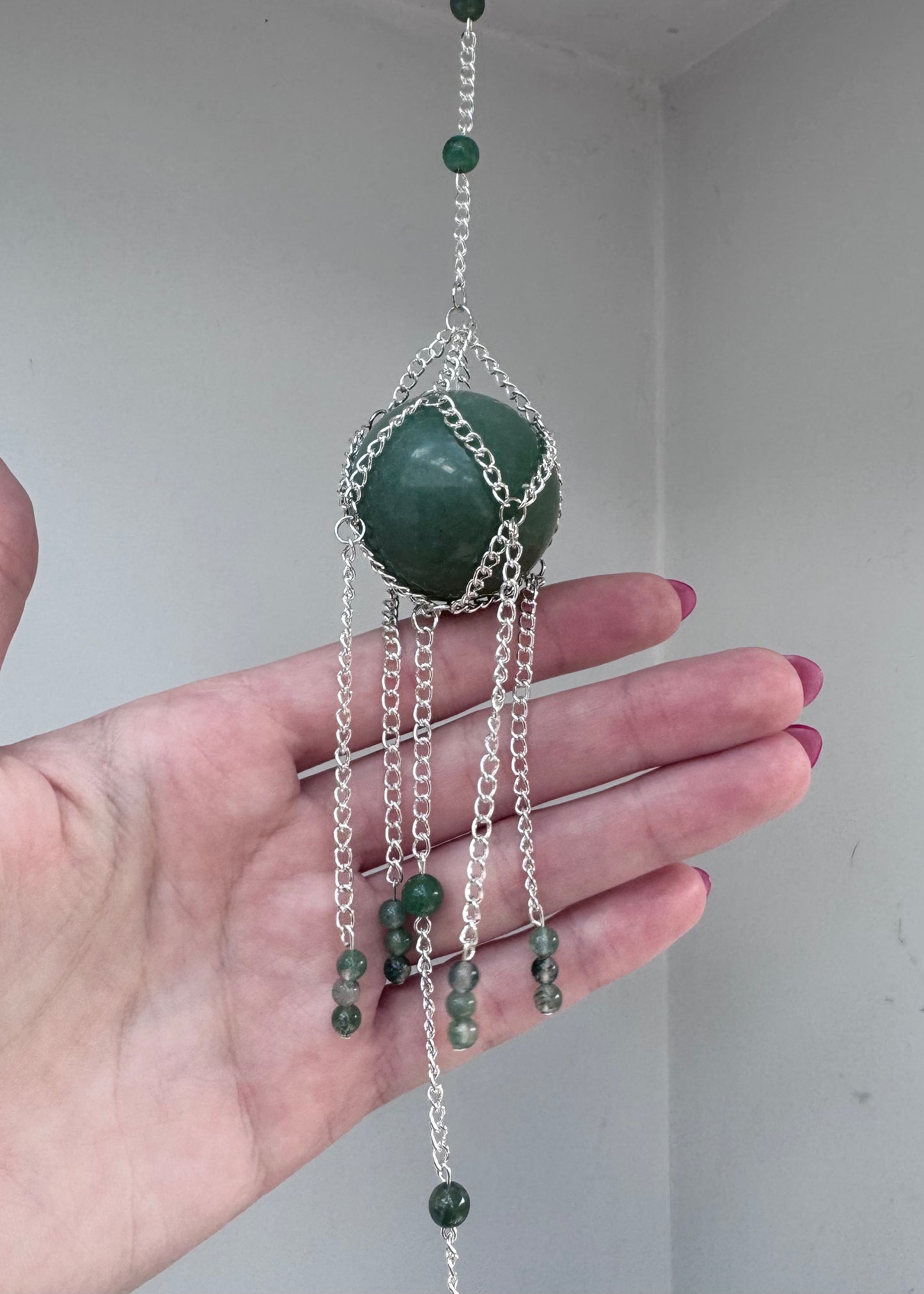 Aventurine + Angel Wing Suncatcher | Handmade Crystal Wall Hanging