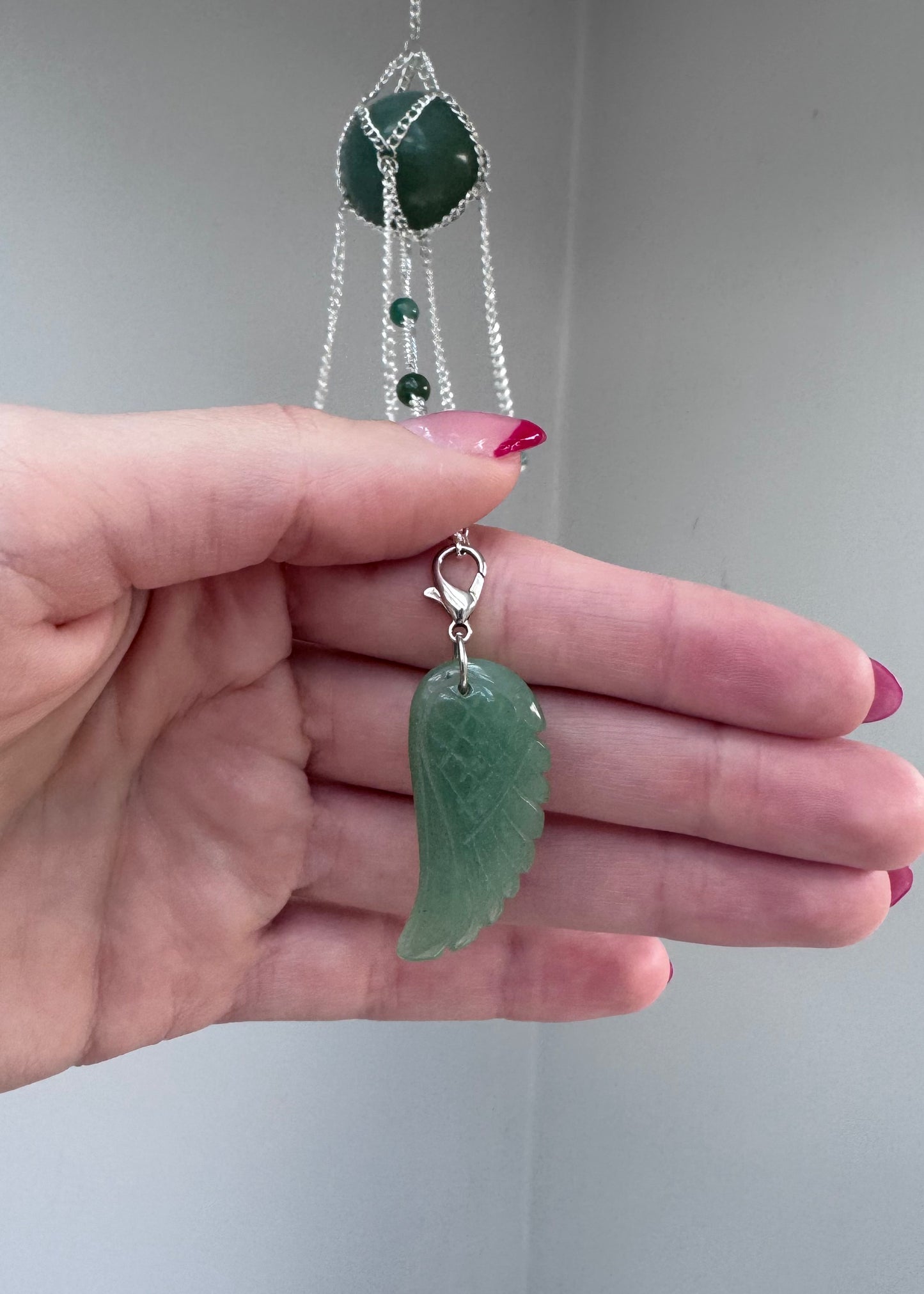 Aventurine + Angel Wing Suncatcher | Handmade Crystal Wall Hanging