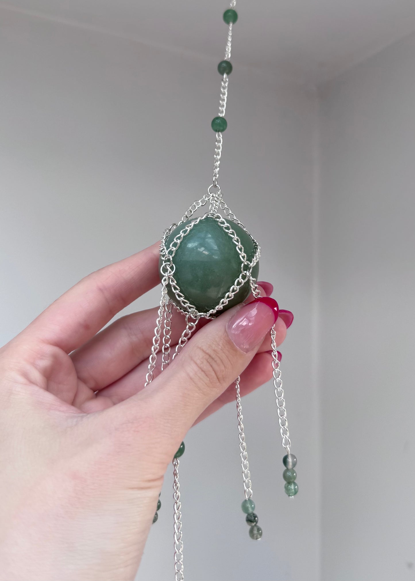 Aventurine + Angel Wing Suncatcher | Handmade Crystal Wall Hanging