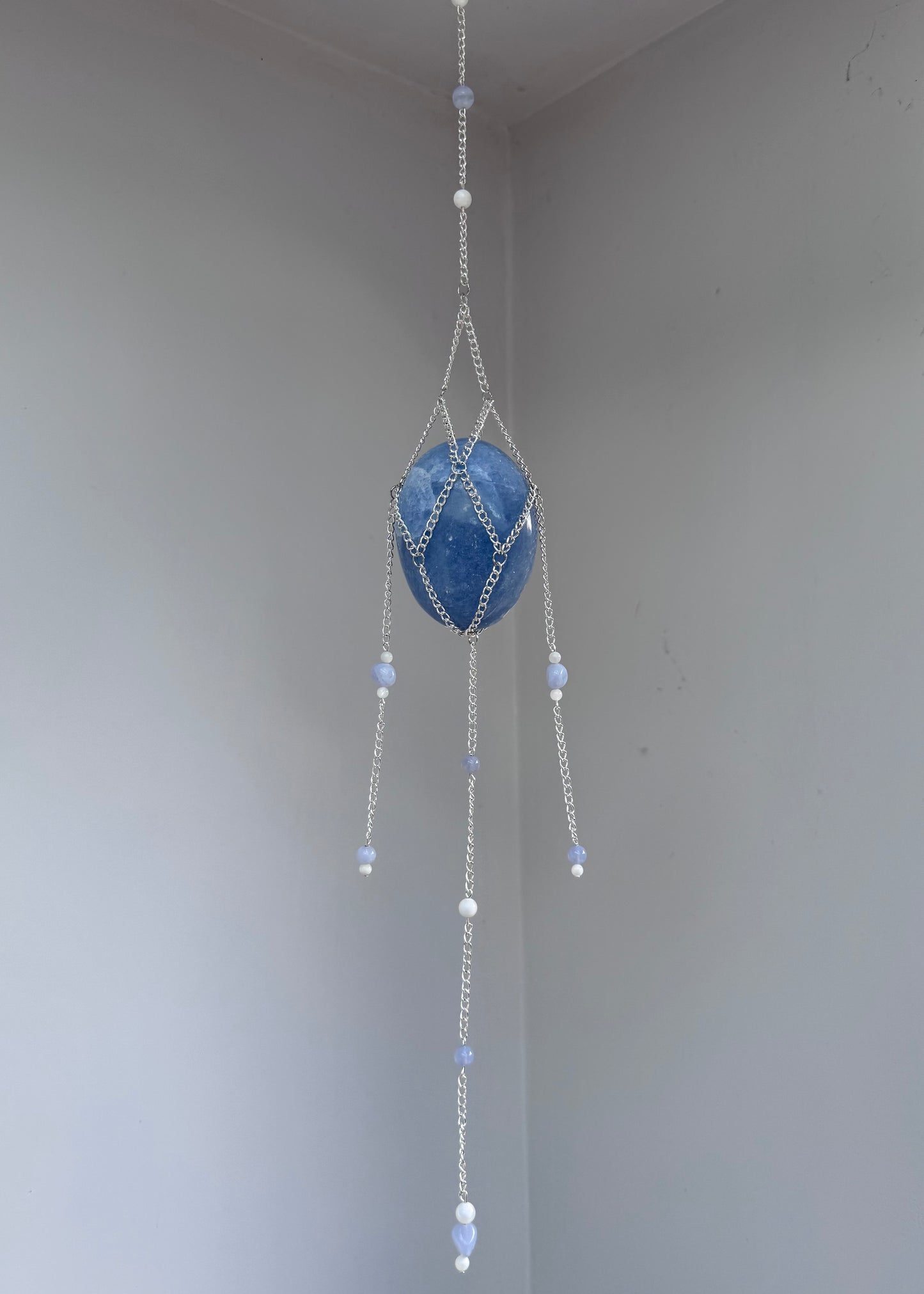 Blue Calcite Palmstone Suncatcher | Handmade Crystal Wall Hanging