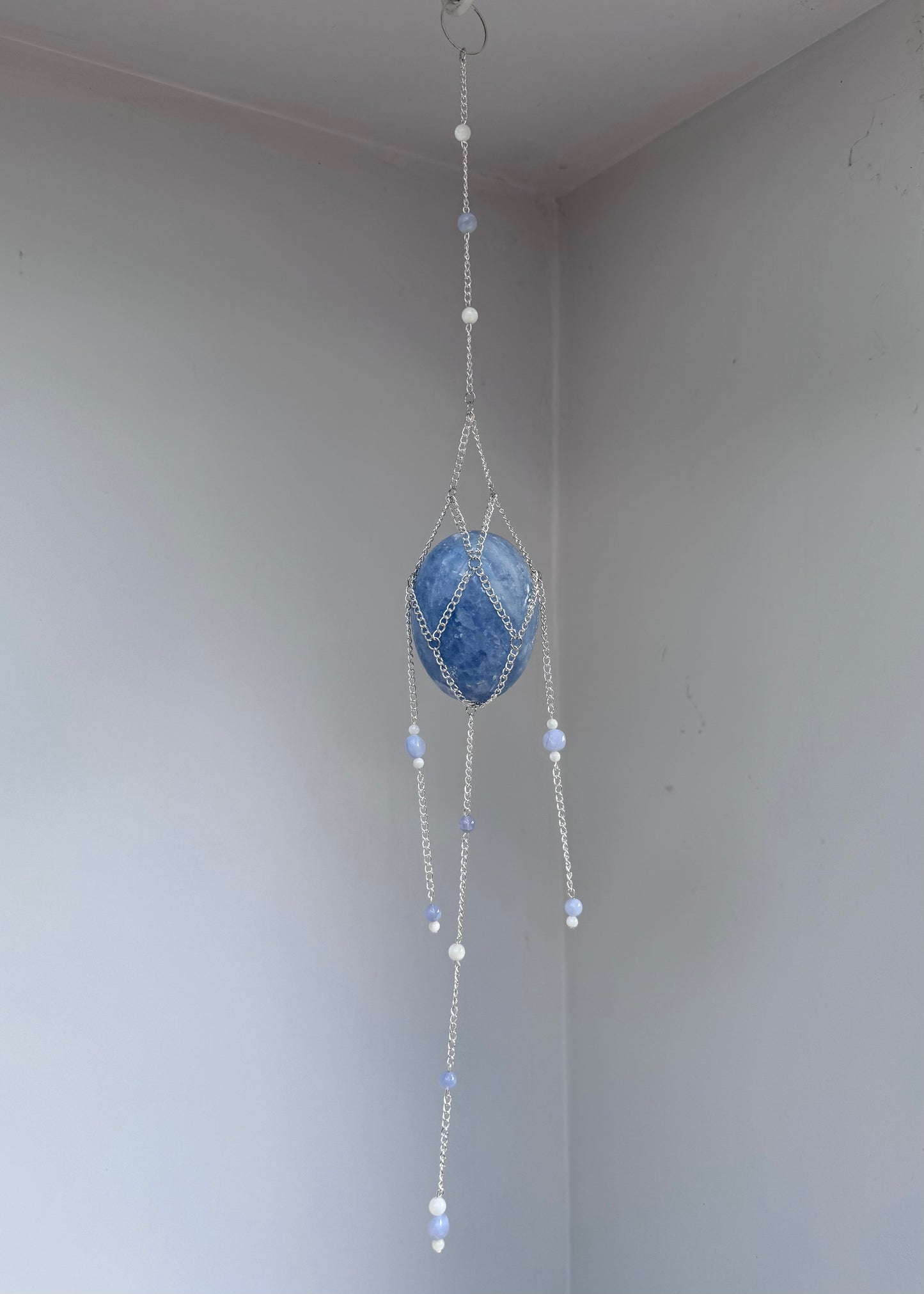 Blue Calcite Palmstone Suncatcher | Handmade Crystal Wall Hanging