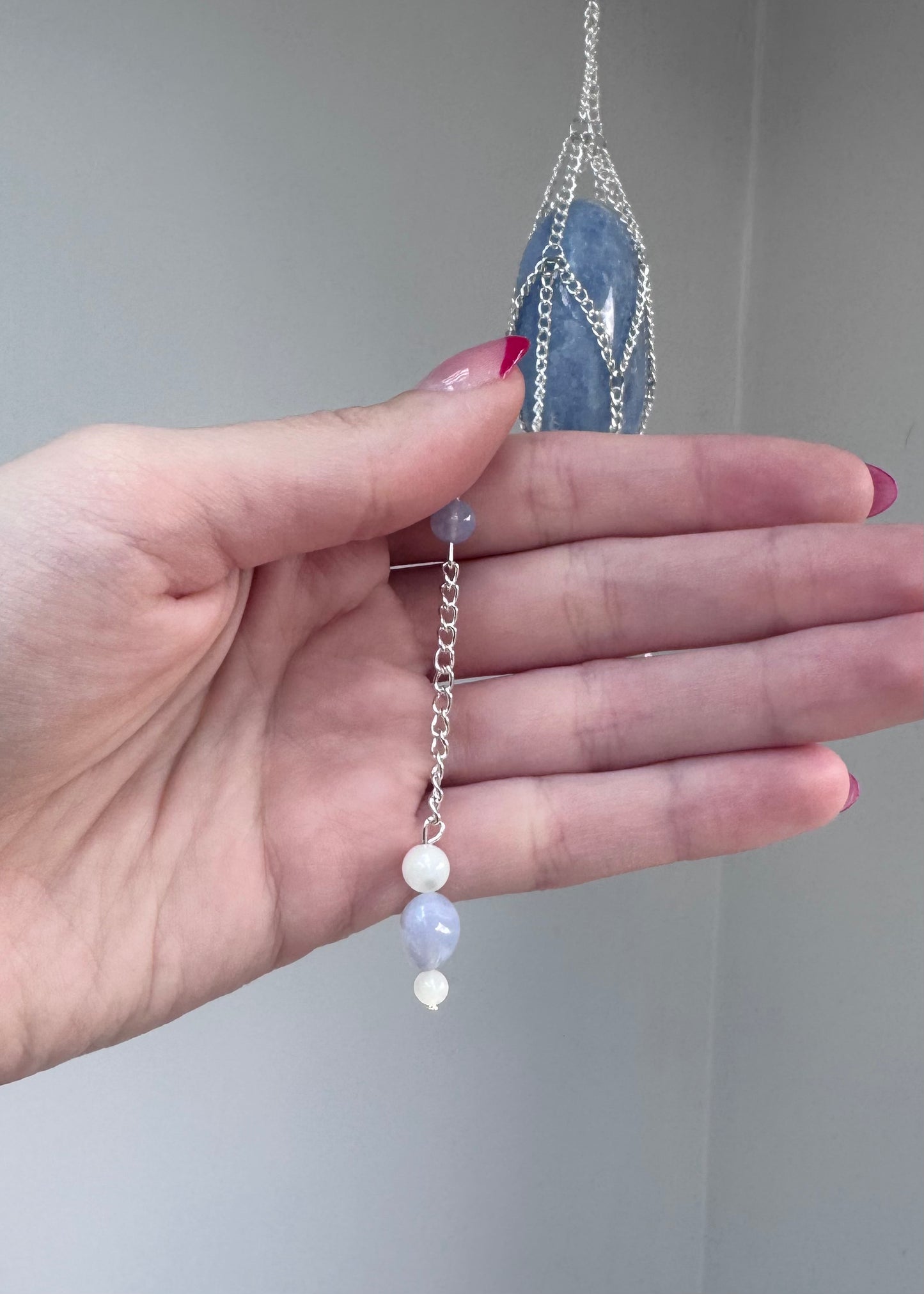 Blue Calcite Palmstone Suncatcher | Handmade Crystal Wall Hanging