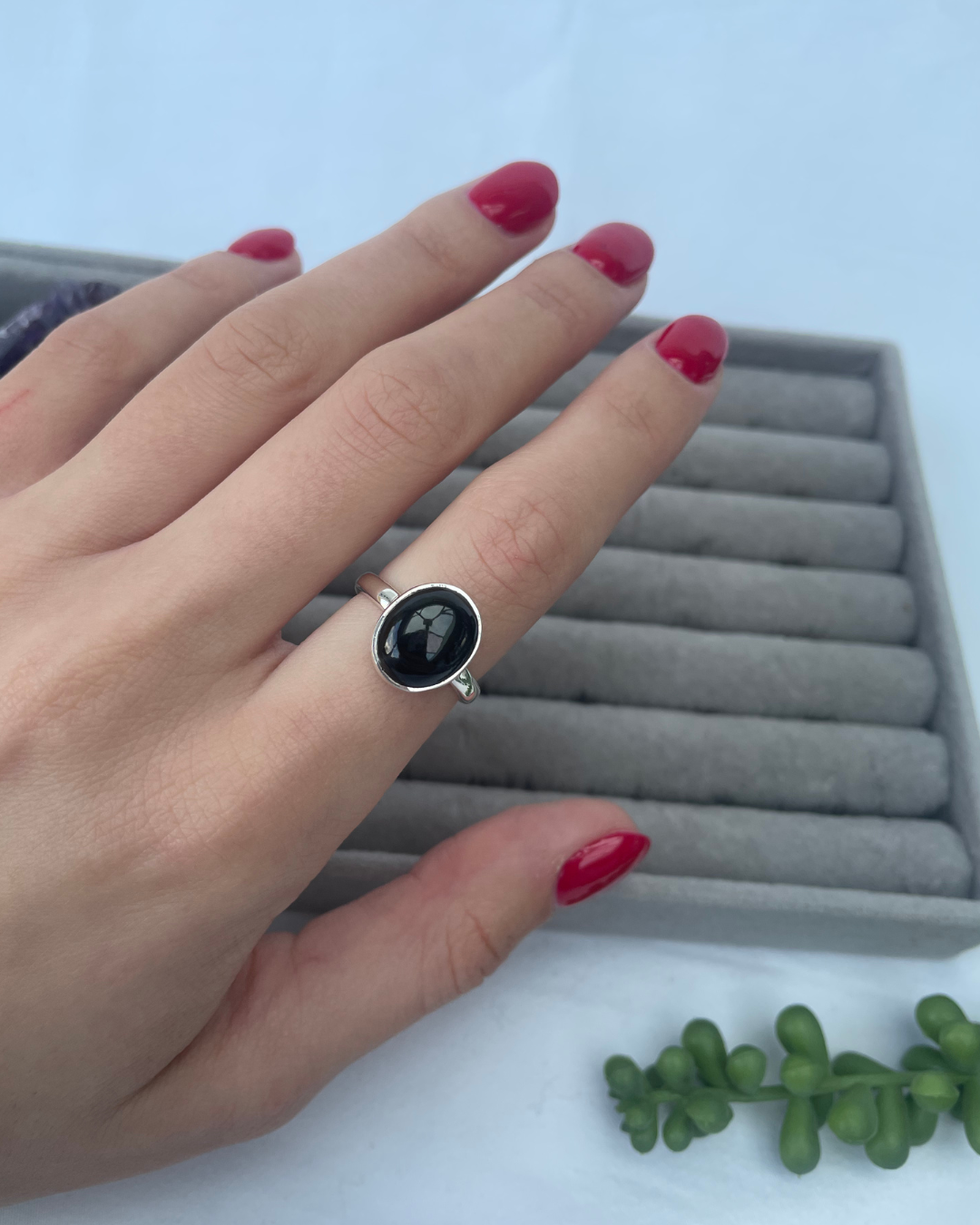 Whitby Jet Oval Sterling Silver Ring | N | 7