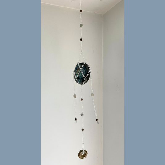 Labradorite Palmstone + Disc Suncatcher | Handmade Crystal Wall Hanging
