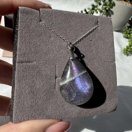 Labradorite Teardrop Sterling Silver Necklace