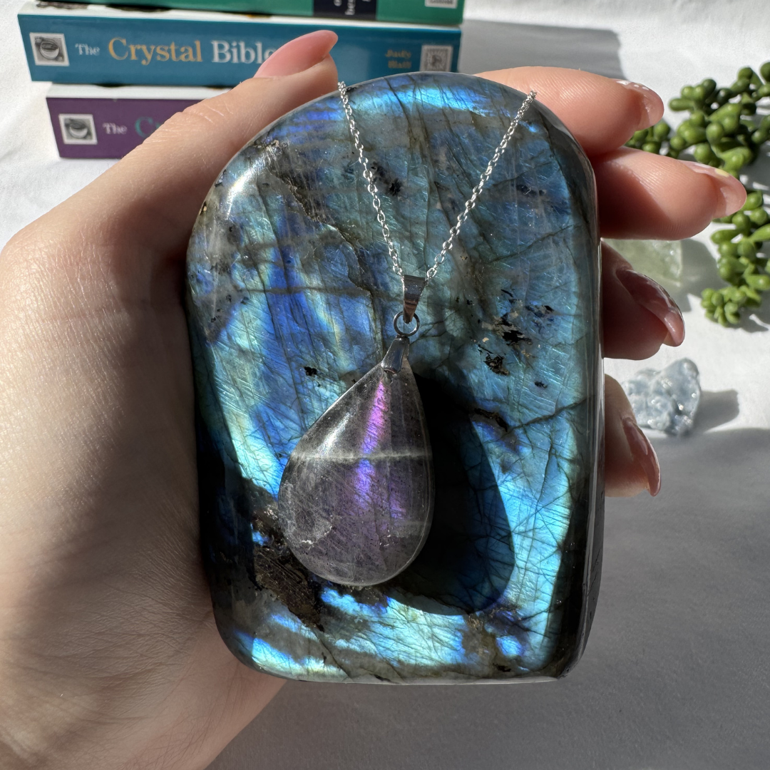 Labradorite Teardrop Sterling Silver Necklace