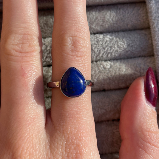 Lapis Lazuli Teardrop Sterling Silver Ring | R | 8.5