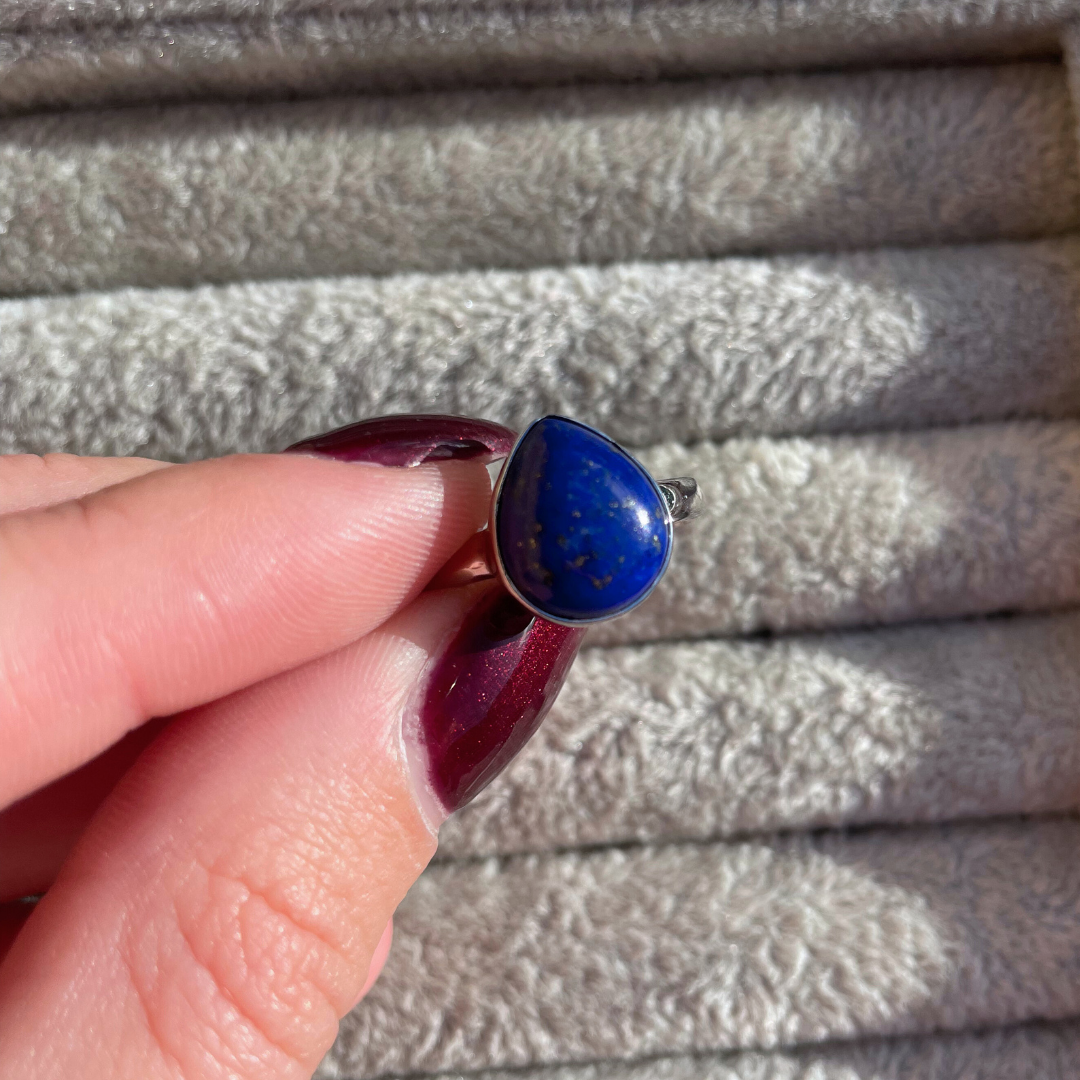 Lapis Lazuli Teardrop Sterling Silver Ring | R | 8.5