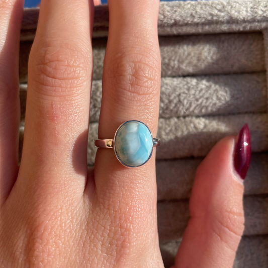 Larimar Oval Sterling Silver Ring | O 1/2 | 7.75