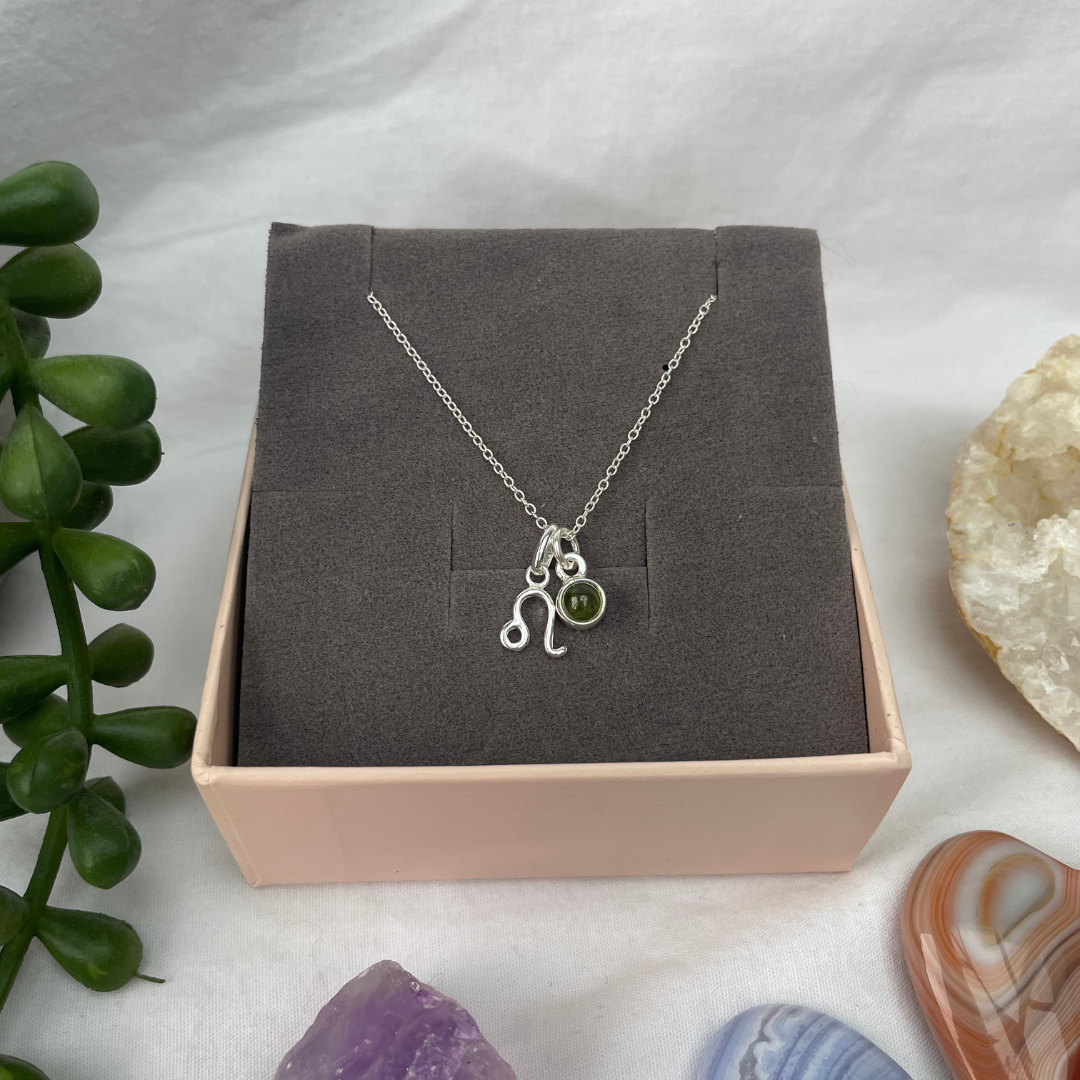 August Leo + Peridot Necklace | August Birthstone Zodiac Necklace | Sterling Silver | 18 Inch