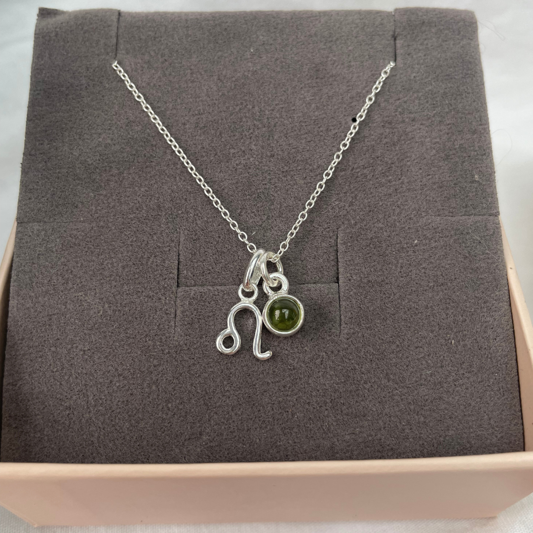 August Leo + Peridot Necklace | August Birthstone Zodiac Necklace | Sterling Silver | 18 Inch