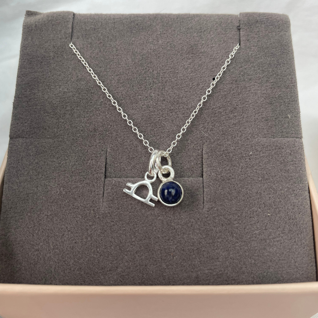 September Libra + Lapis Lazuli Necklace | September Birthstone Zodiac Necklace | Sterling Silver | 18 Inch