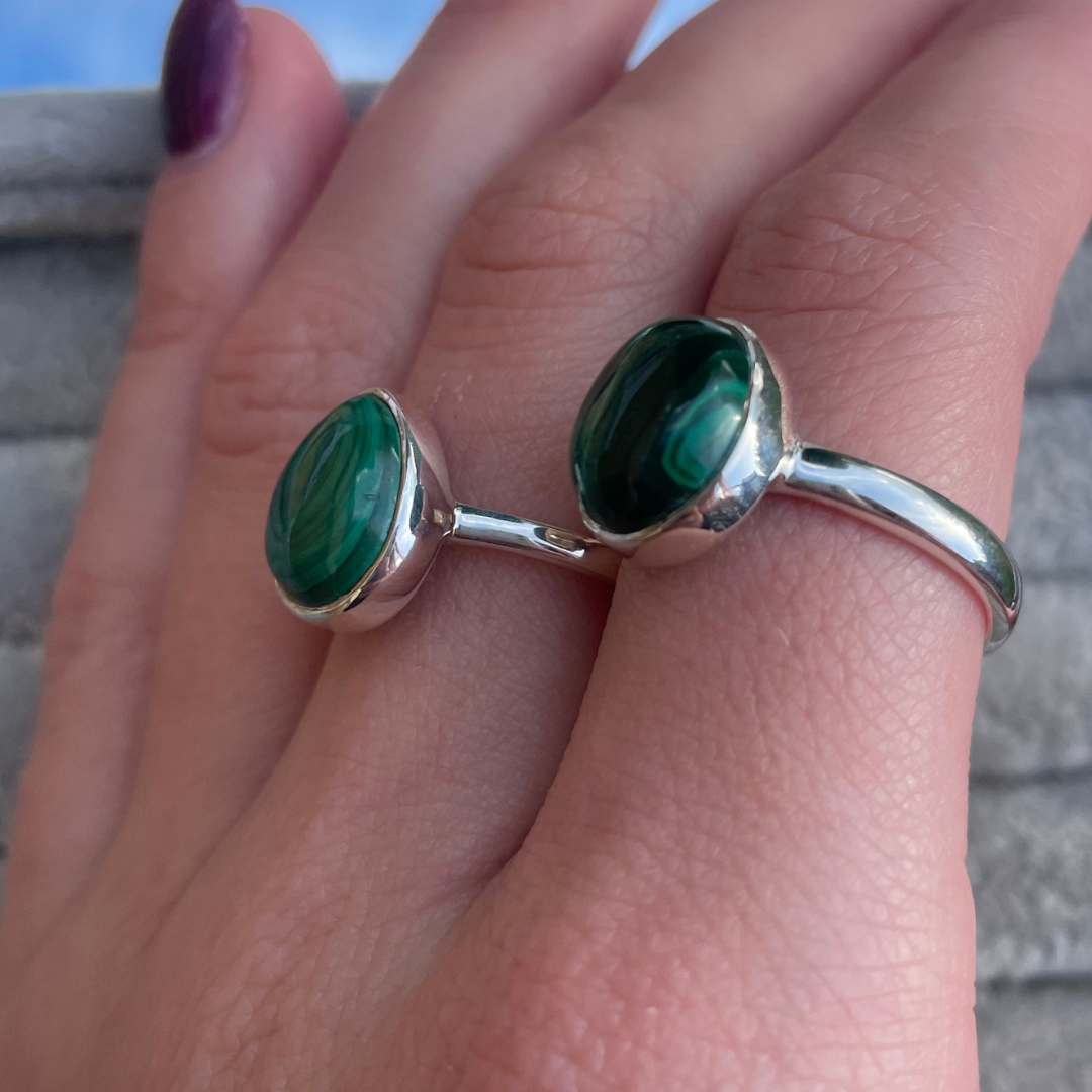 Malachite Teardrop Sterling Silver Rings | Q | 8