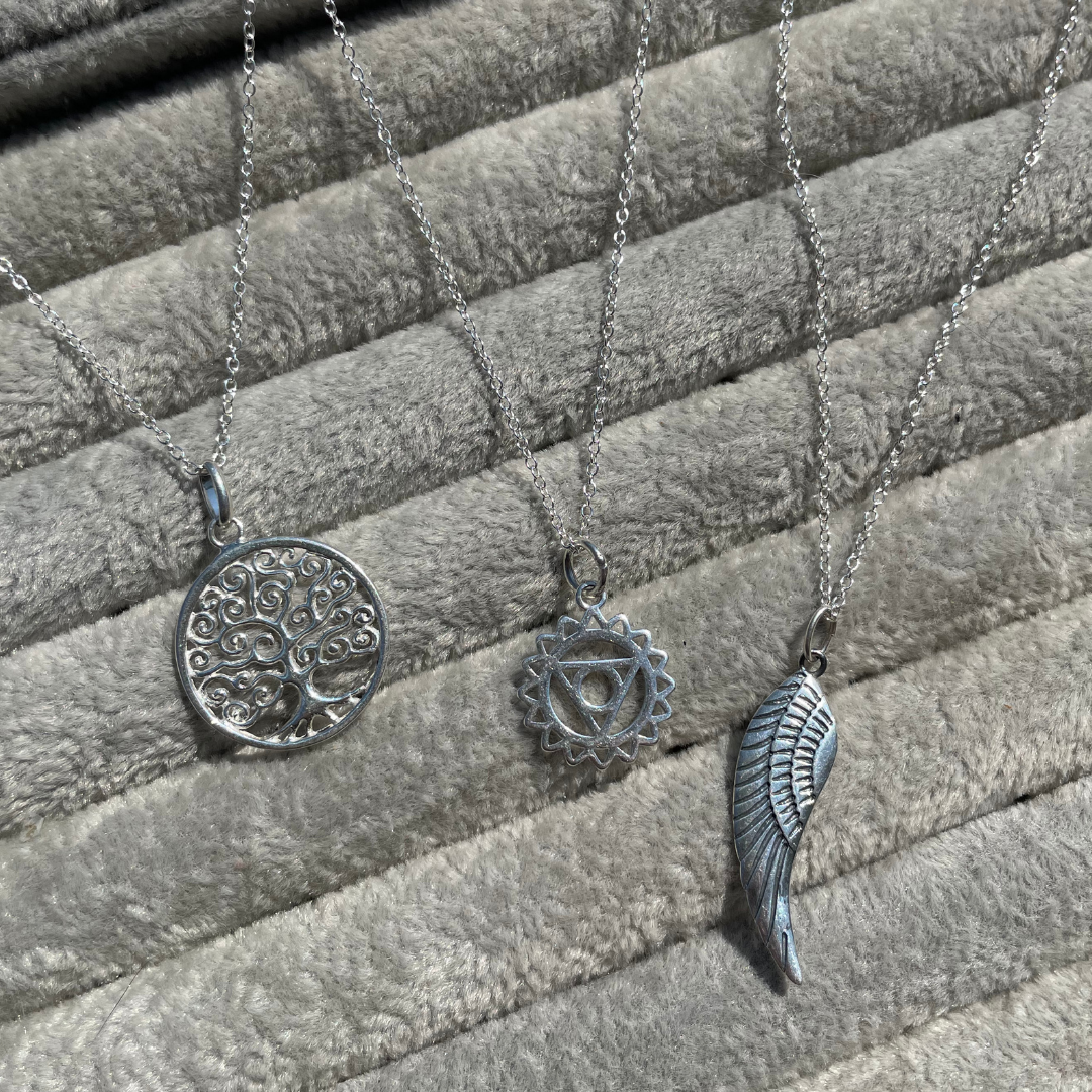 18 Inch Sterling Silver Pendant Necklaces | Tree of Life | Solar Plexus | Angel Wing