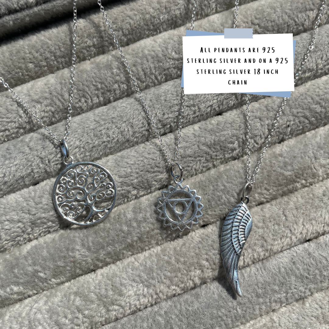 18 Inch Sterling Silver Pendant Necklaces | Tree of Life | Solar Plexus | Angel Wing