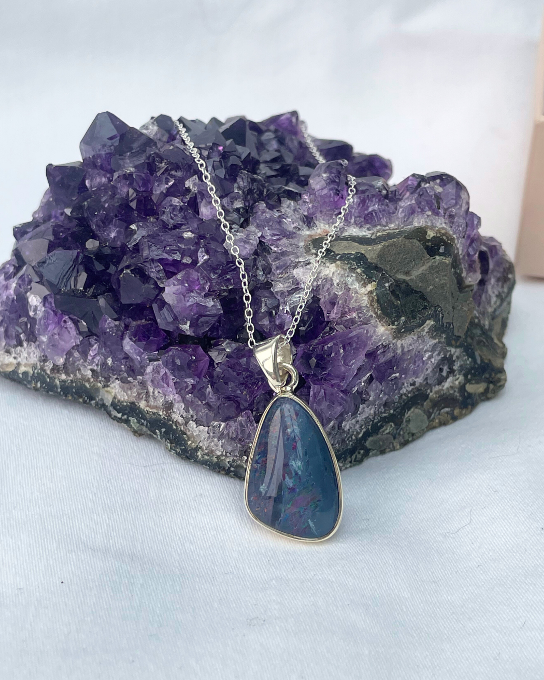 Australian Opal Necklace | Sterling Silver Pendant + 18 Inch Sterling Silver Chain