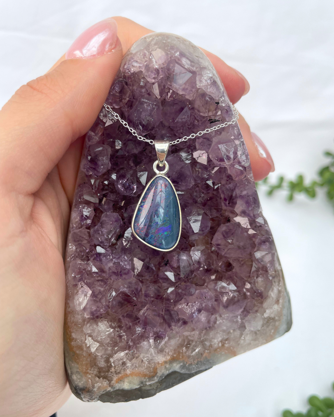 Australian Opal Necklace | Sterling Silver Pendant + 18 Inch Sterling Silver Chain