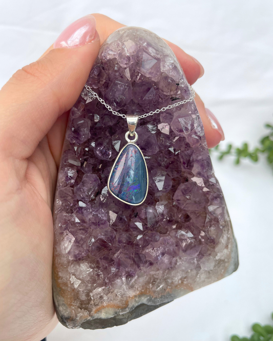 Australian Opal Necklace | Sterling Silver Pendant + 18 Inch Sterling Silver Chain