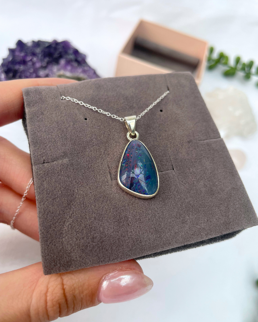 Australian Opal Necklace | Sterling Silver Pendant + 18 Inch Sterling Silver Chain