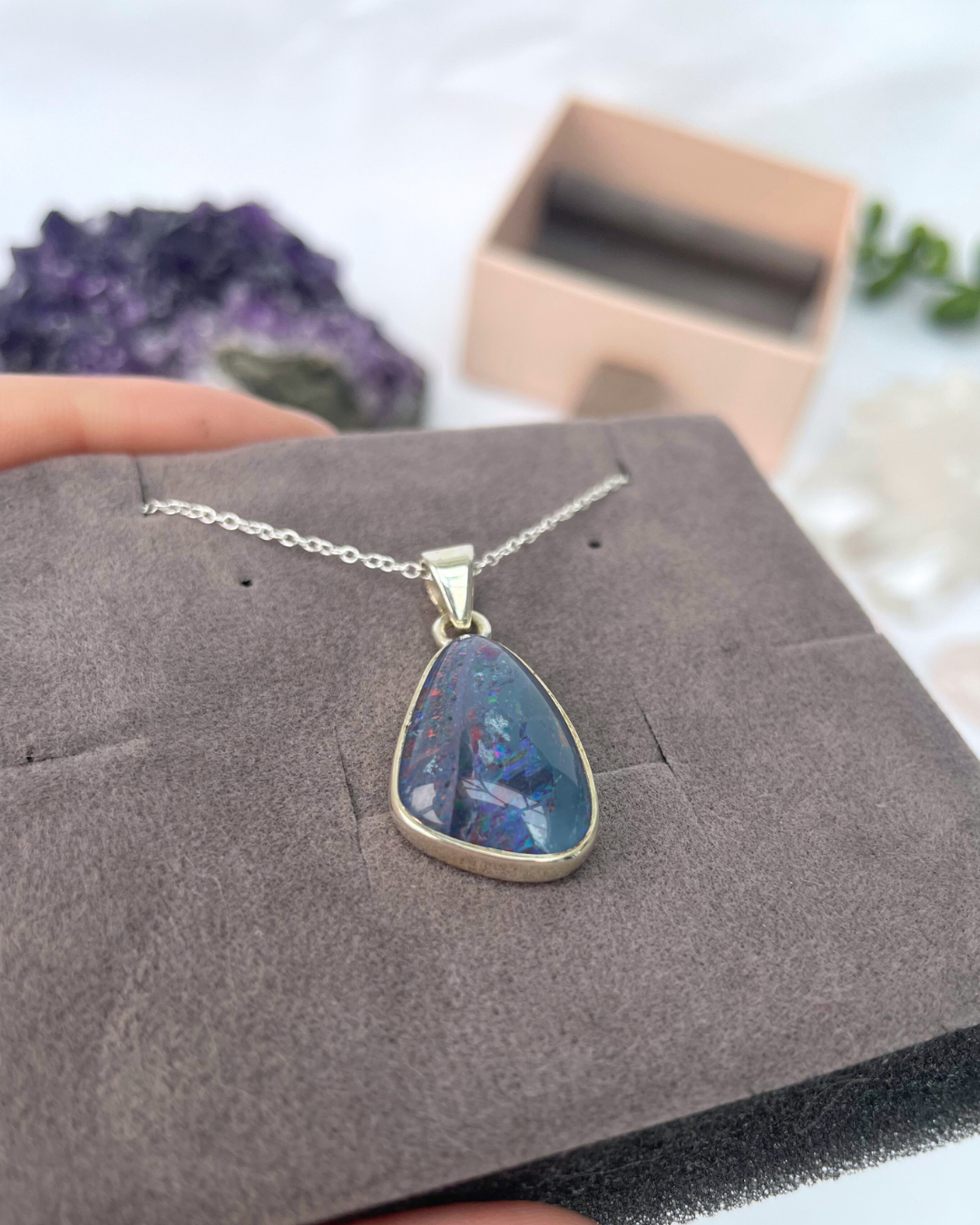 Australian Opal Necklace | Sterling Silver Pendant + 18 Inch Sterling Silver Chain