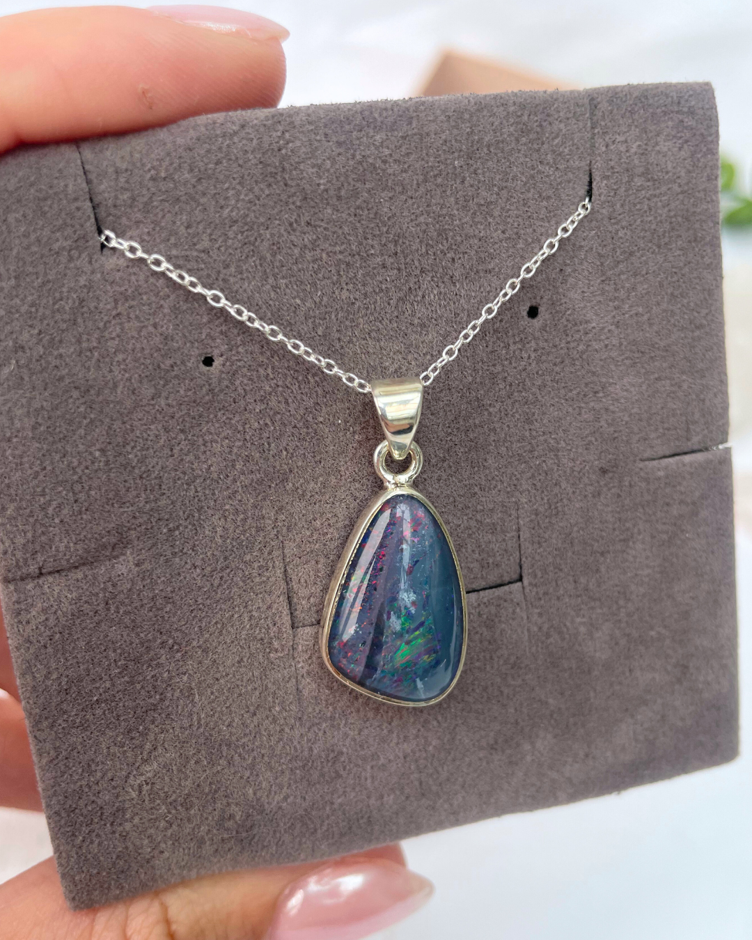 Australian Opal Necklace | Sterling Silver Pendant + 18 Inch Sterling Silver Chain