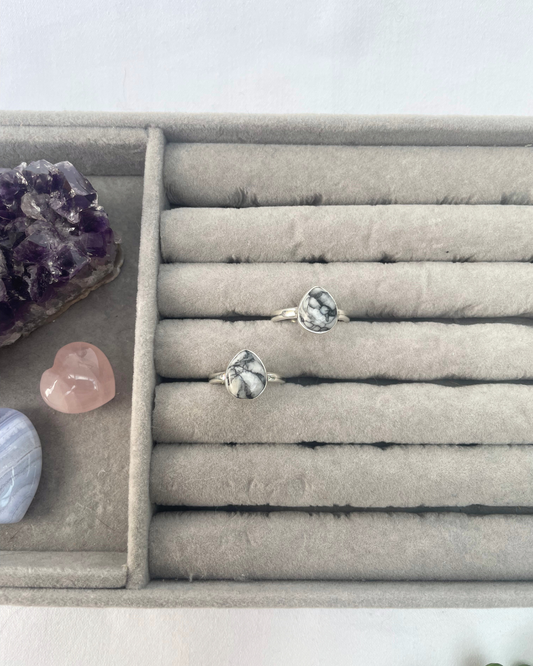 Pinolith Teardrop Sterling Silver Rings | R 1/2 + O | 9 + 7.25