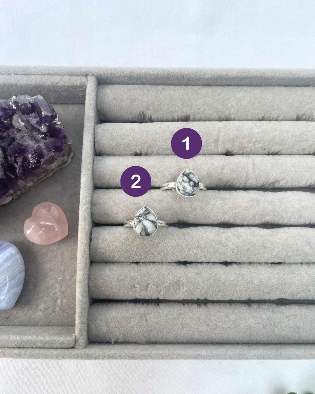 Pinolith Teardrop Sterling Silver Rings | R 1/2 + O | 9 + 7.25